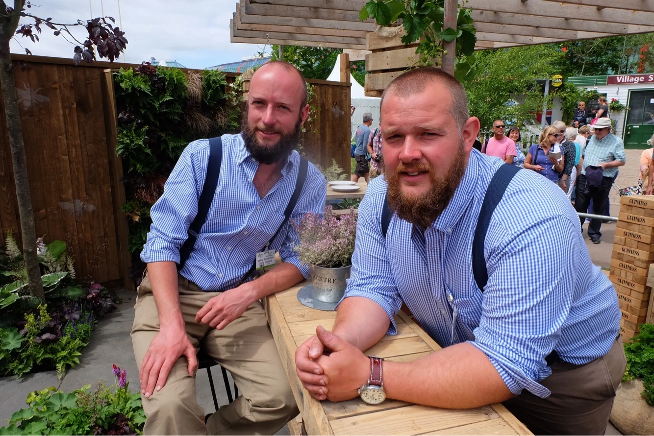 Peter & Monty relaxing in their show garden ‘Its Not Just About the Beard’ from Gardeners World Live 2017