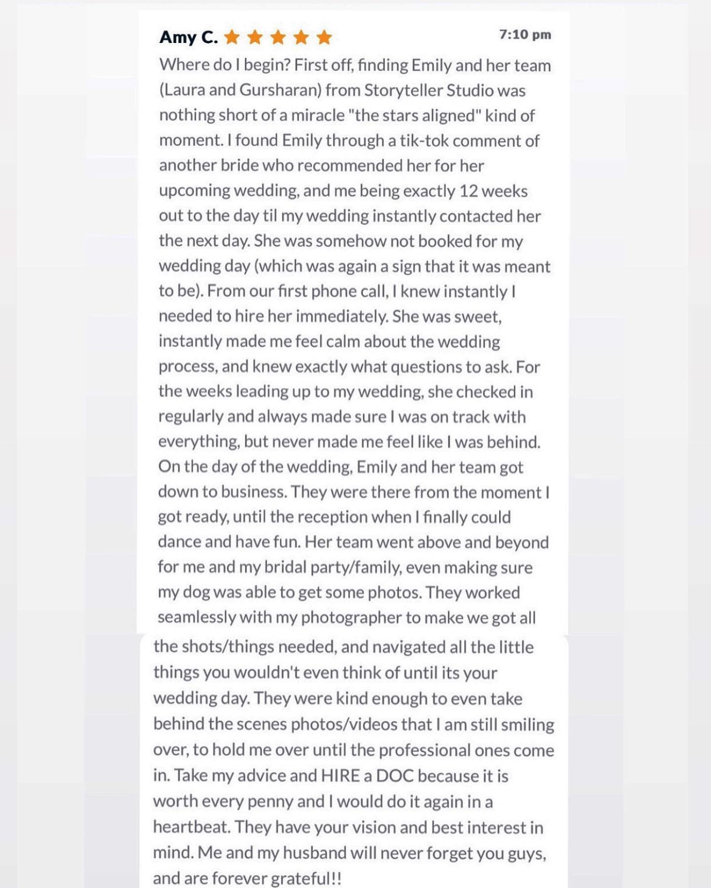 Thank you so much for the generous review, Amy and Josh! It was such a blast to be apart of your big day! ✨