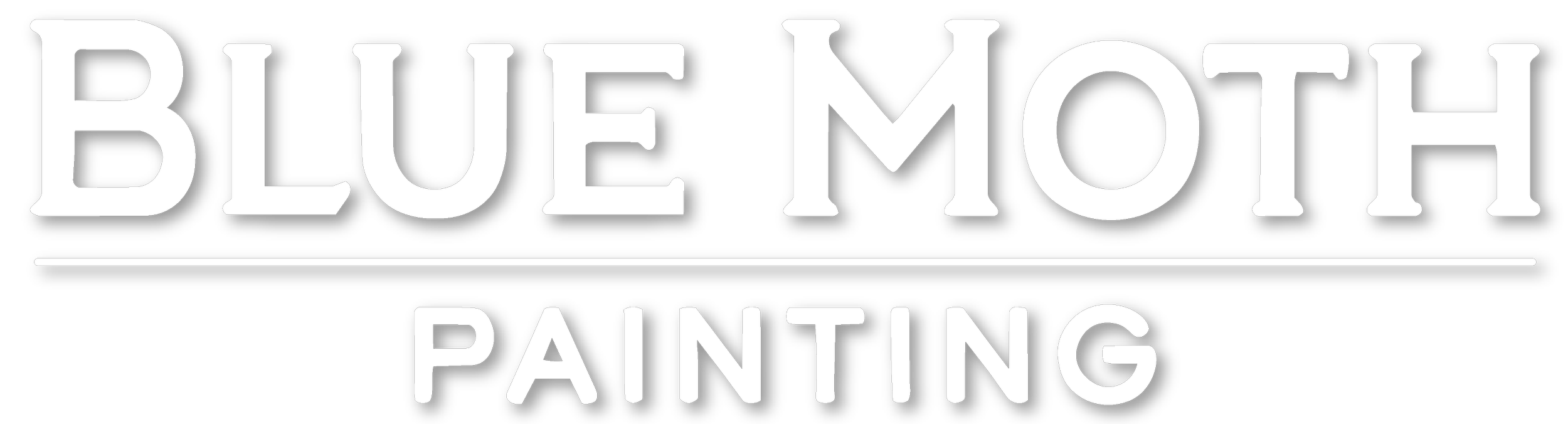 Logo with text that reads 'Blue Moth Painting' in stylized black and white lettering.
