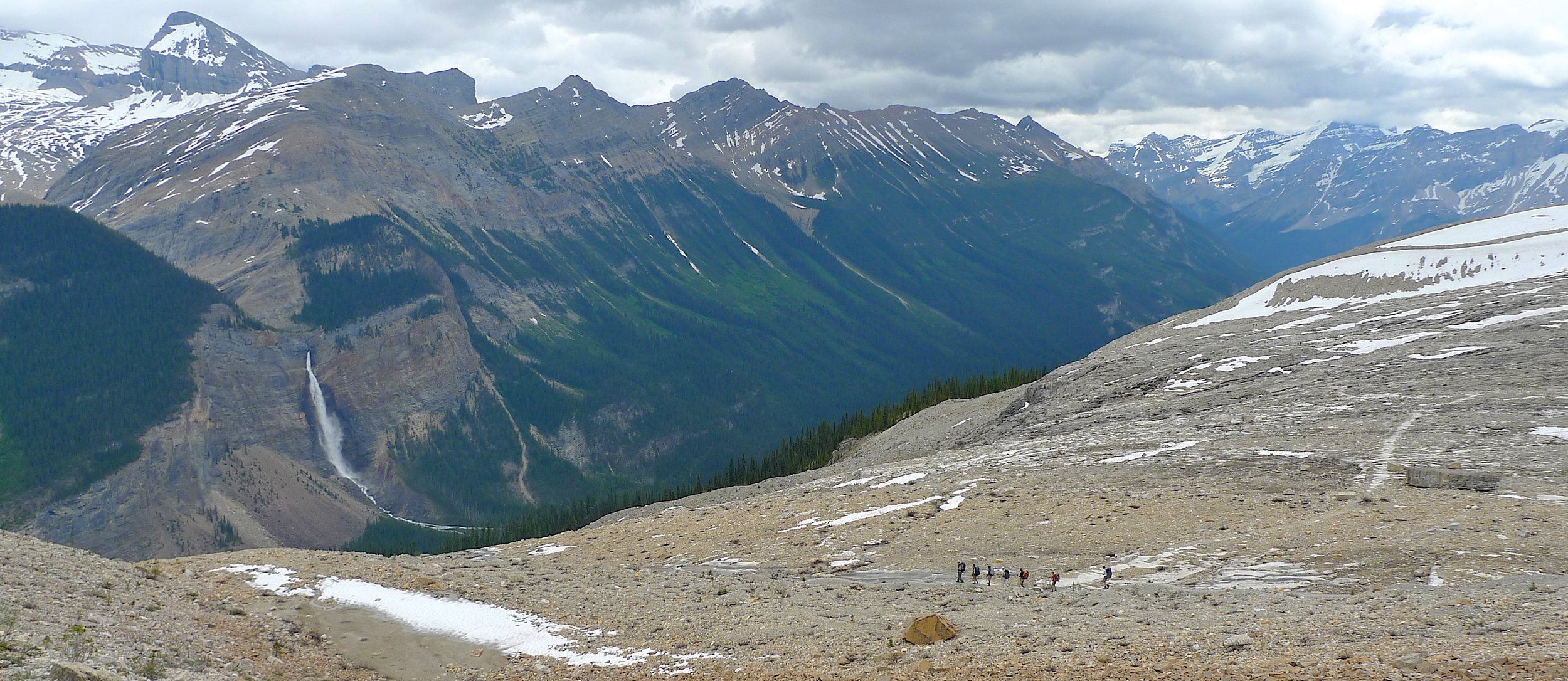 The Iceline trail in the Yoho National Park. Takawa Falls is in the valley below.