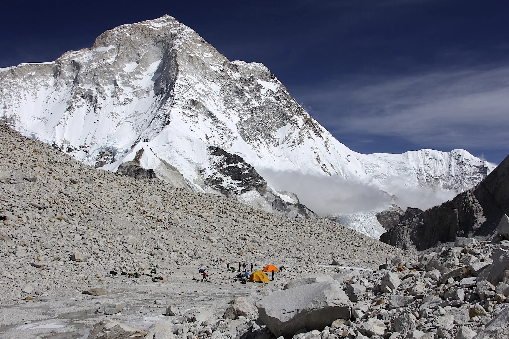 Sherpani Col camp and Makalu The prominent West Rib is in the centre