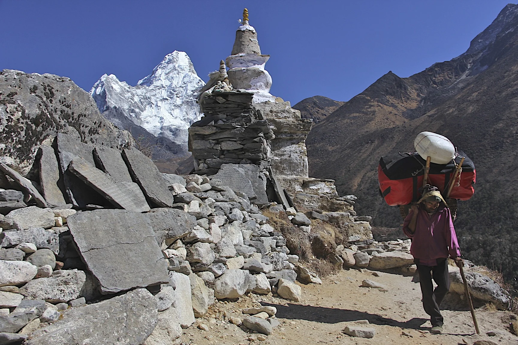 En route to Namche Bazar with Ama Dablam behind.