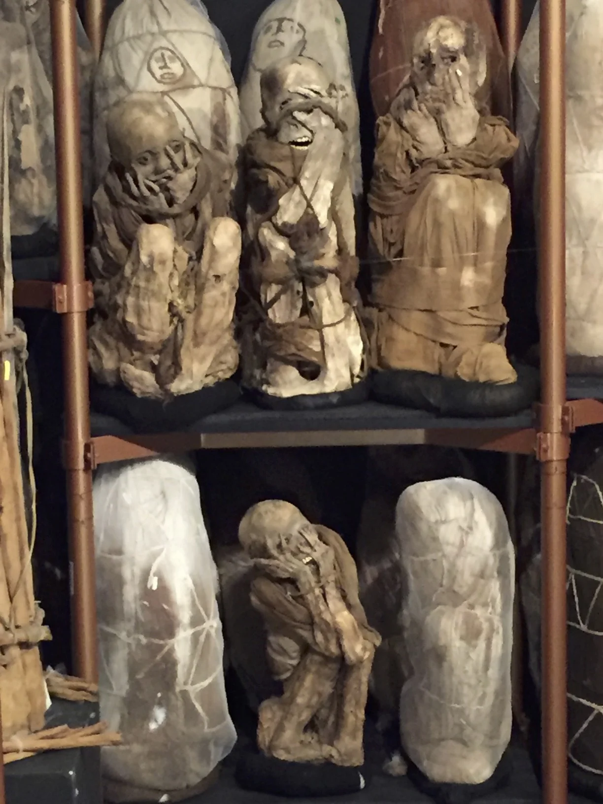 Mummies at the Museum of Leymebamba. The archaeologists recovered the mummies from Laguna de los Cóndores, protecting them from further accidental damage and the grave robbers.