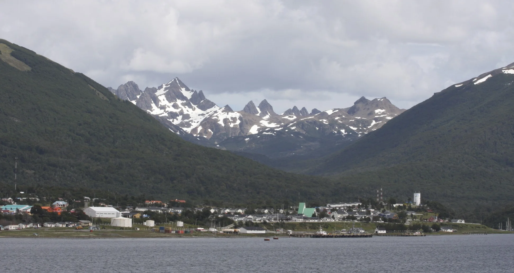 Puerto Williams and Los Dientes mountains on the Navarino Island