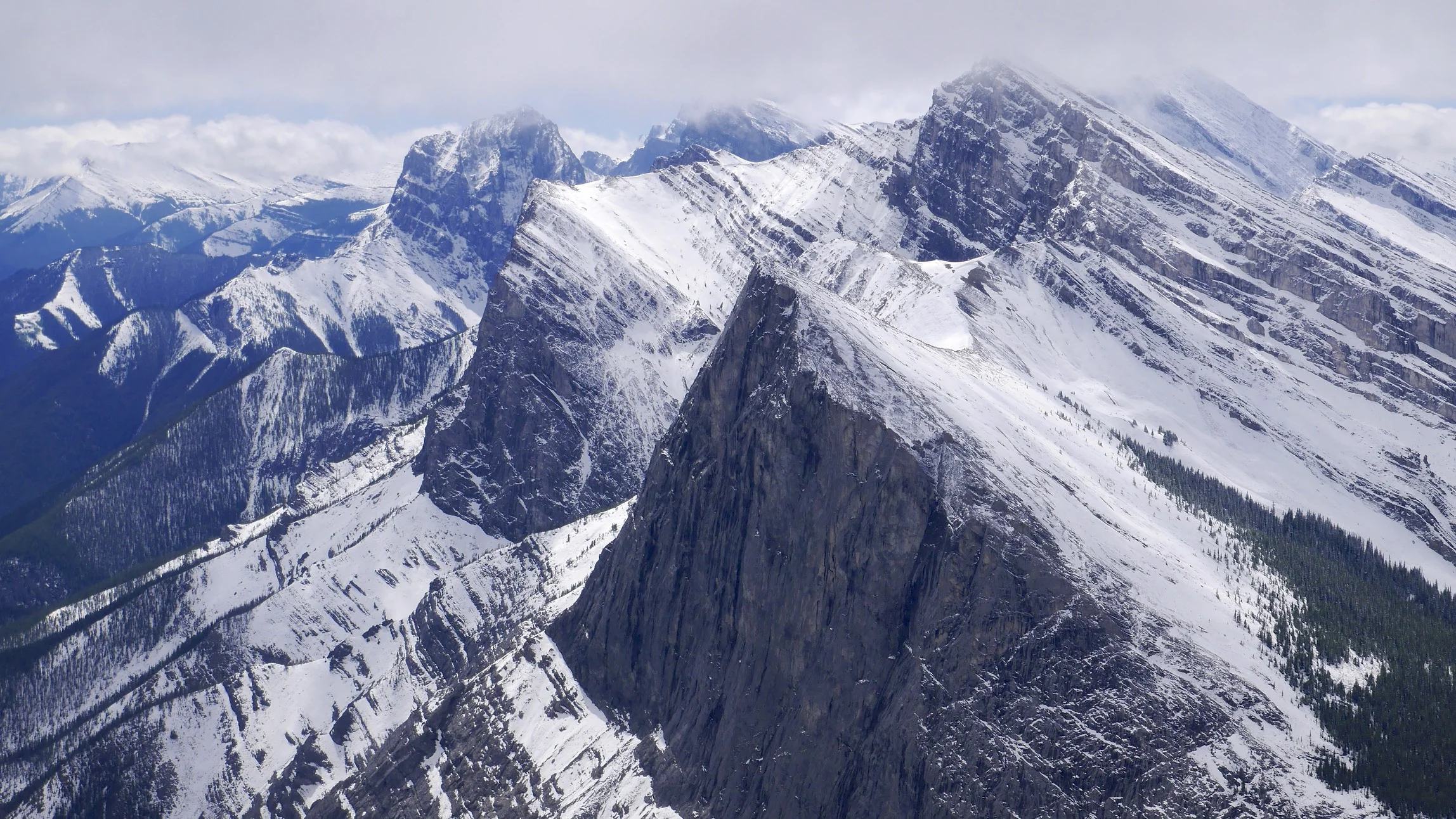 Ha Ling Peak and the Three Sisters from Mt. Rundle above Canmore