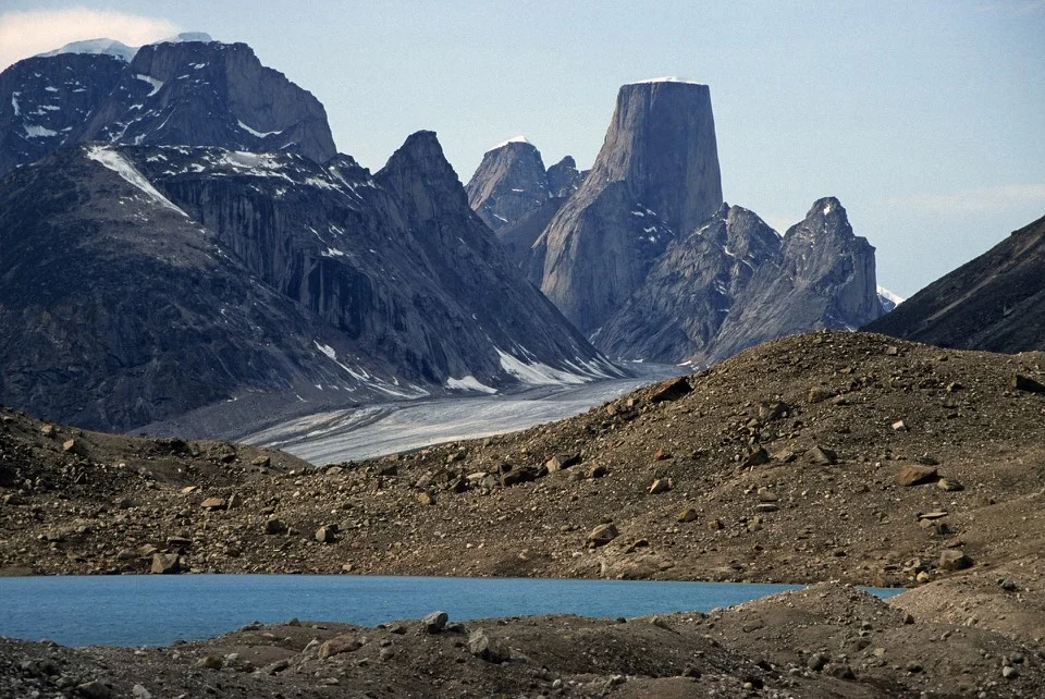 Turner Glacier and Mt. Asgard (shown in the Bond film The Spy Who Loved Me) with an 800 m (2,600 ft) face.