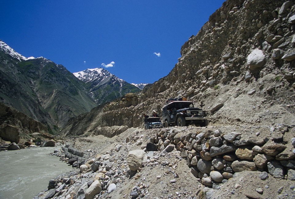 The road from Skardu to Askole along the Braldu River. Askole is at 2,965m.