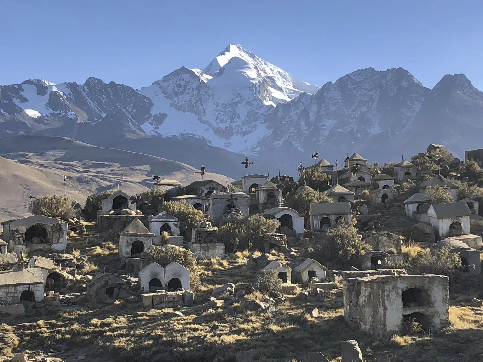 Huayna Potosi and an old cemetery of miners