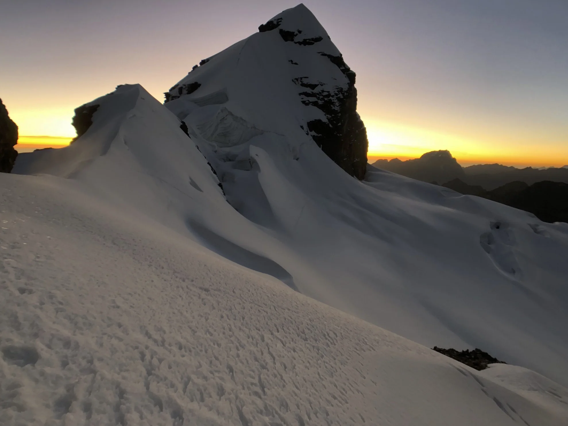 sunrise on the Pequeno Alpamayo 5,434m.