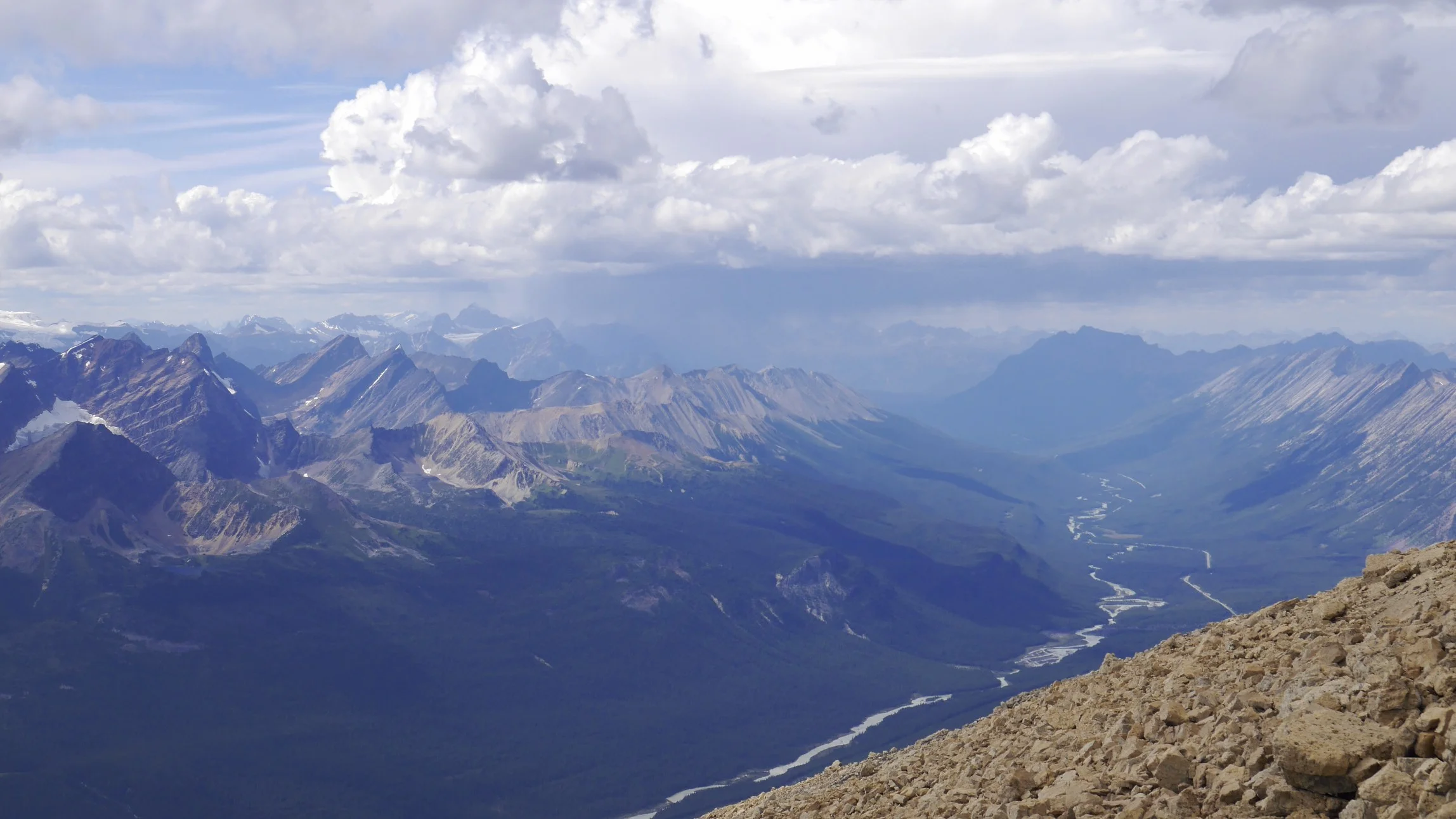 Mt. Edith Cavell in the distance (high peak left of centre) - looking north from Sunwapta Peak