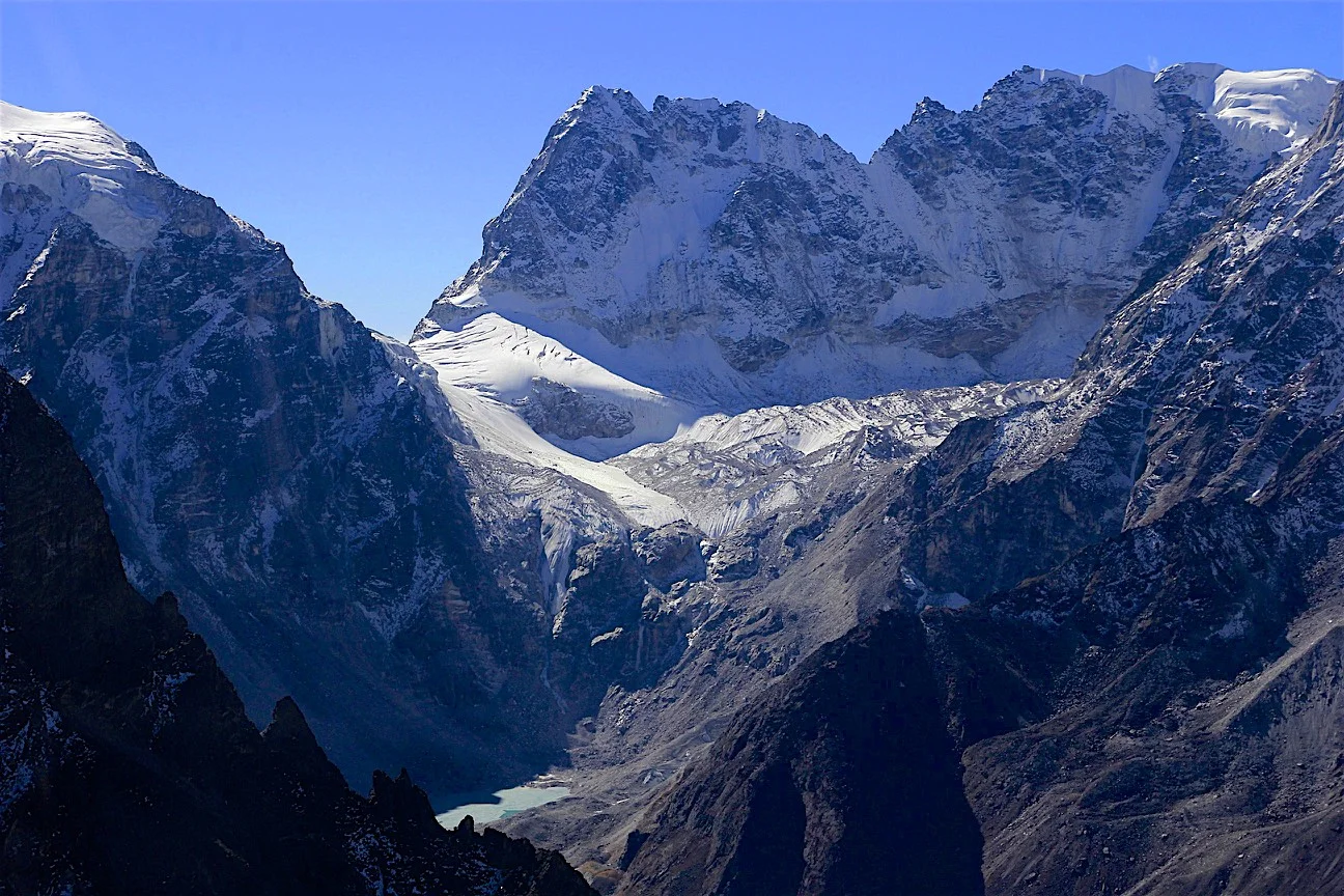 A close up of the Tilman Pass and the high camp by the green lake. This was our route. Down the glacier to the green lake.