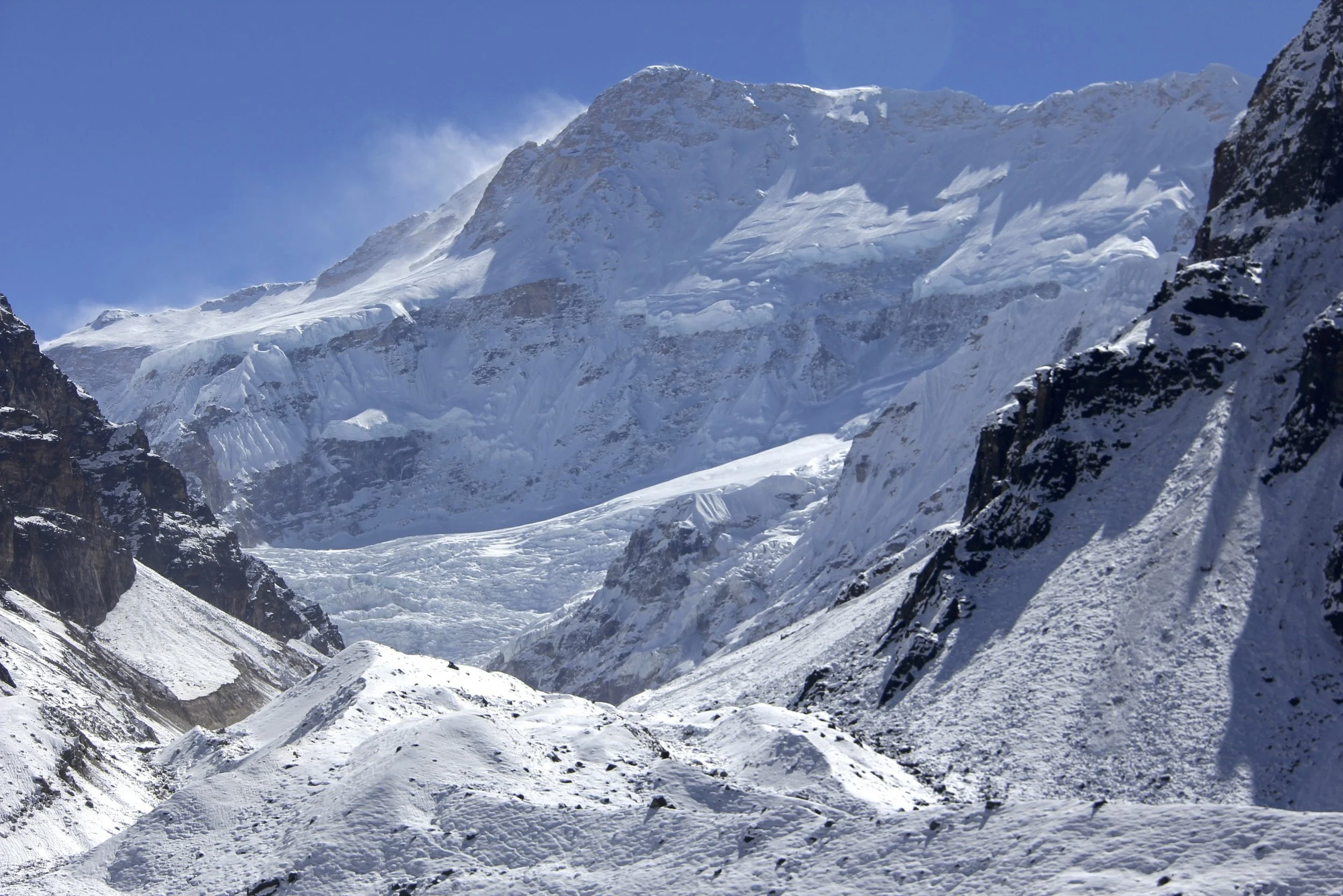 Kanbachen north face 7,802m and Ramdang Glacier from the trail to Lhonak.