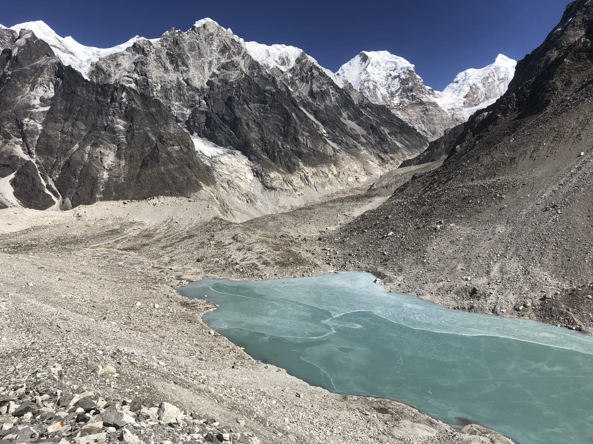 The frozen green lake - the site of our camp.