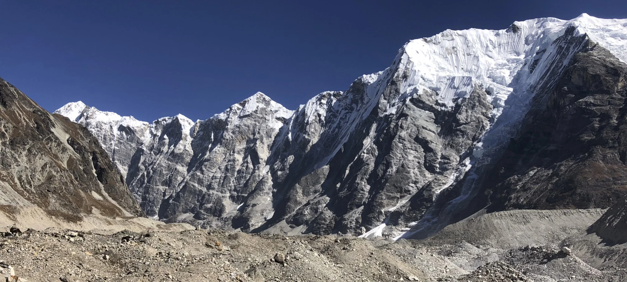 On the Langtang Glacier - the wall of 6,000m is blocking the view of Mt. Shishapangma hiding right behind them.