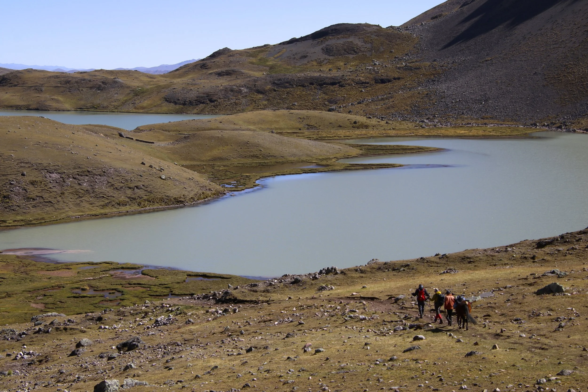 On our way to Pacchanta and the hot springs! More beautiful lakes and no people! Everyone is on the Inca Trail!