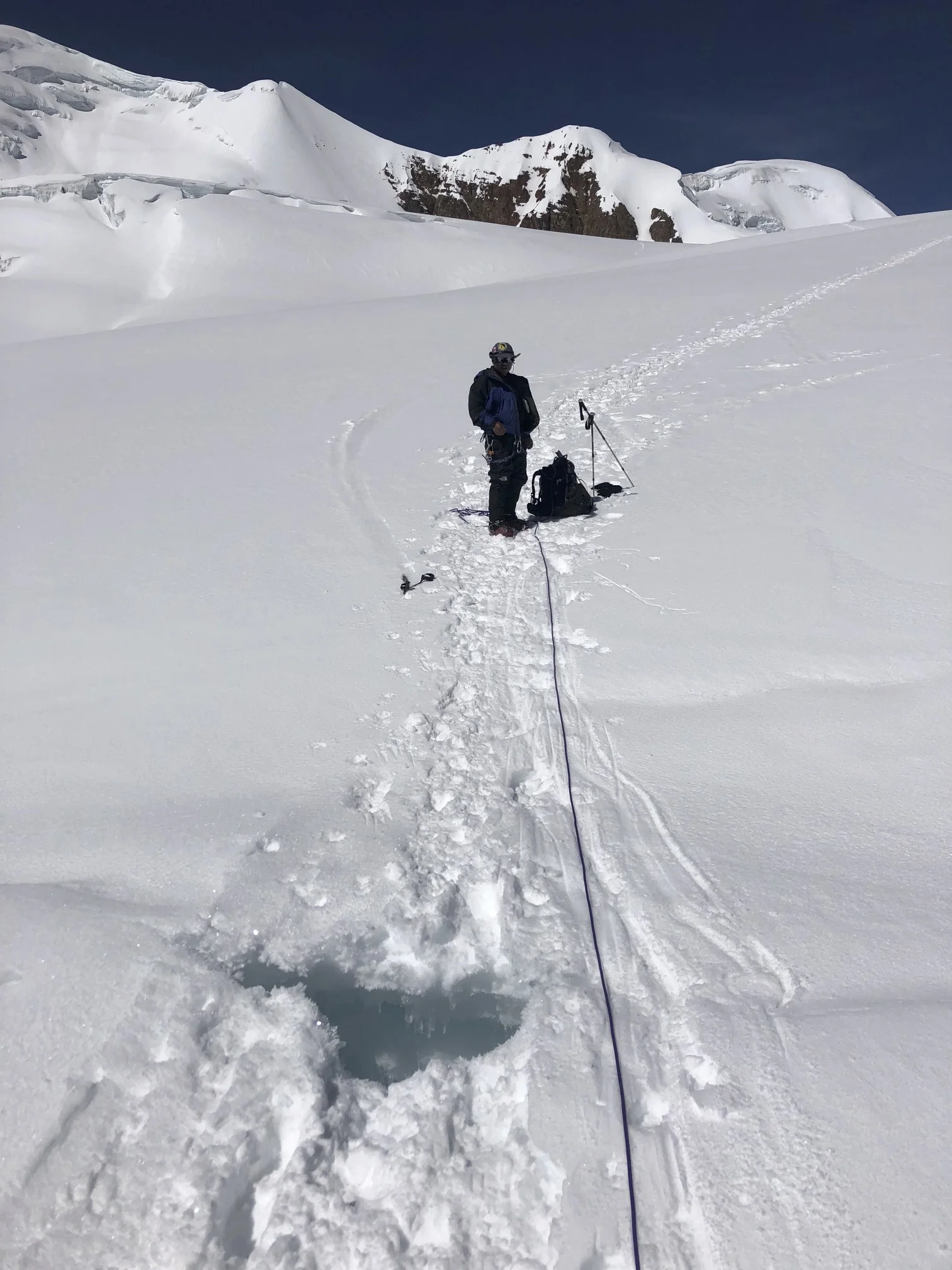 One of the hidden crevasses… Rope is an absolute must!