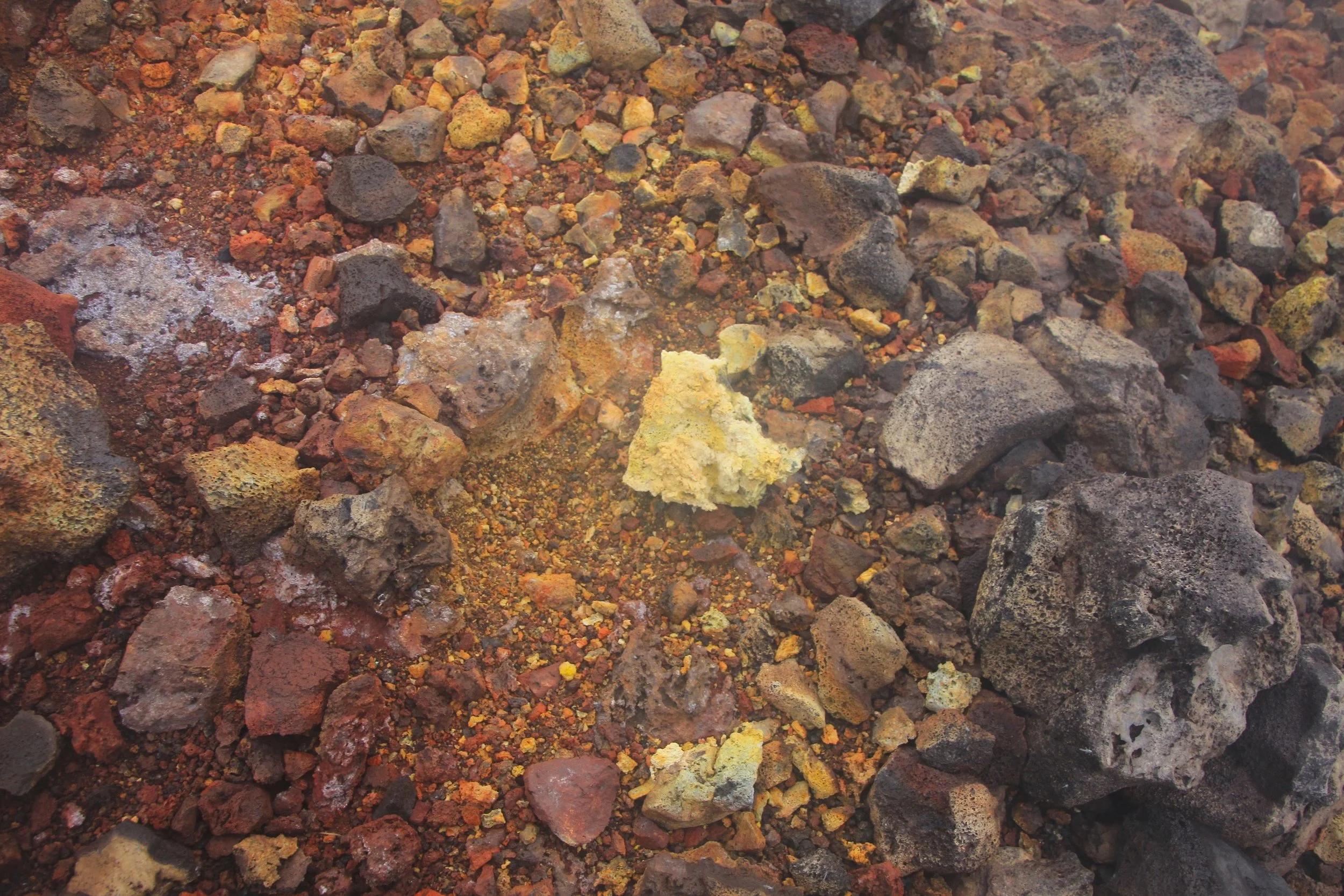 Multitude of colours inside the volcanic crater.