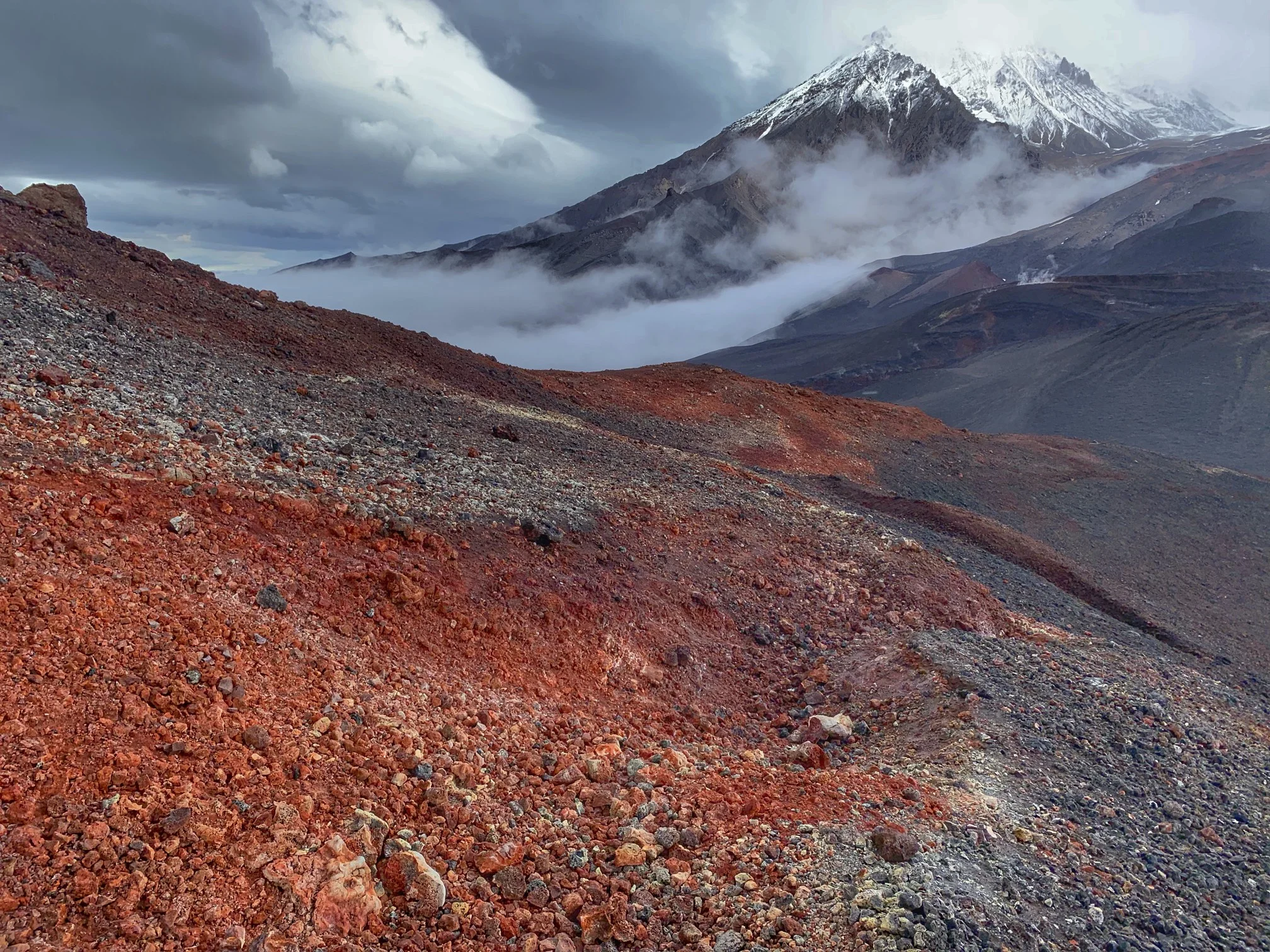 The volcanic crater in front of the Tolbachik Volcano.