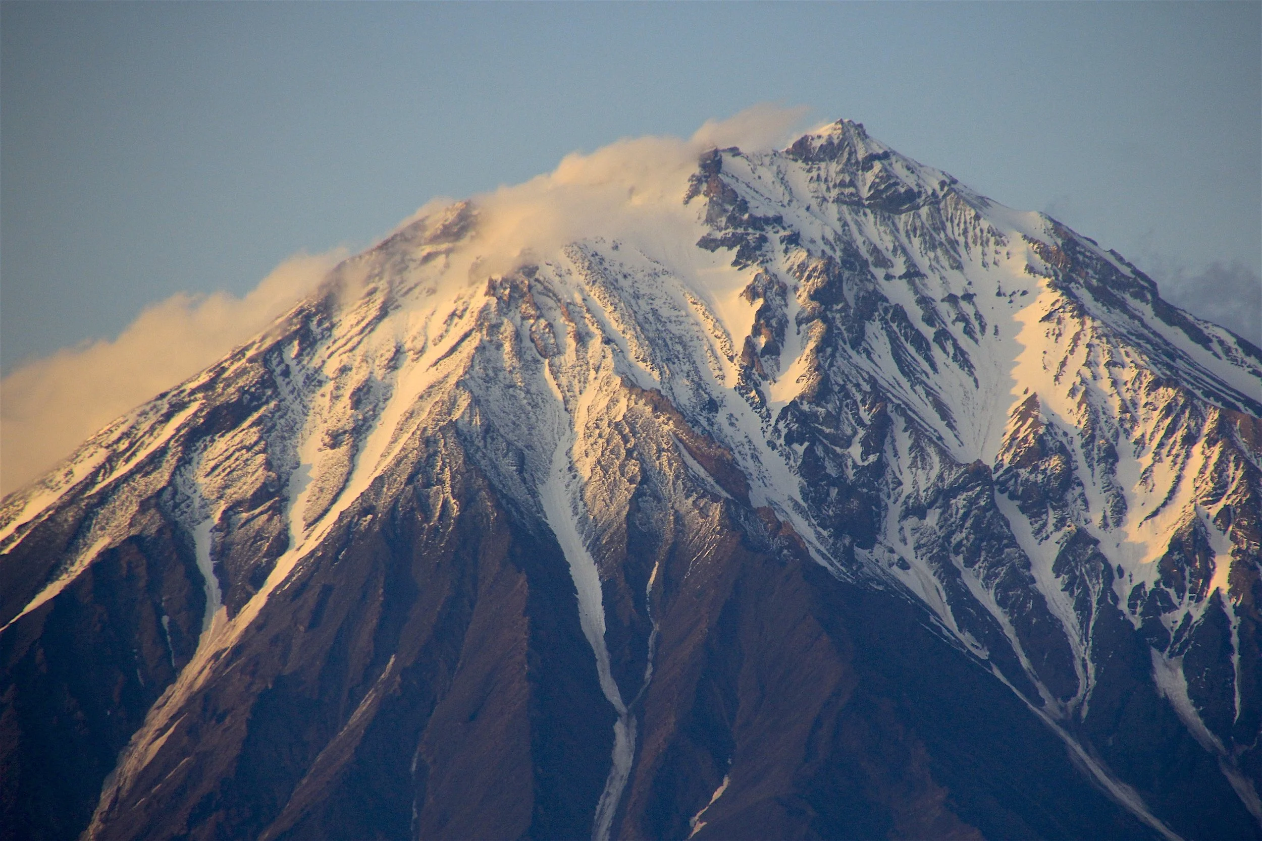 The closeup of the upper section of the Koryaksky Volcano.