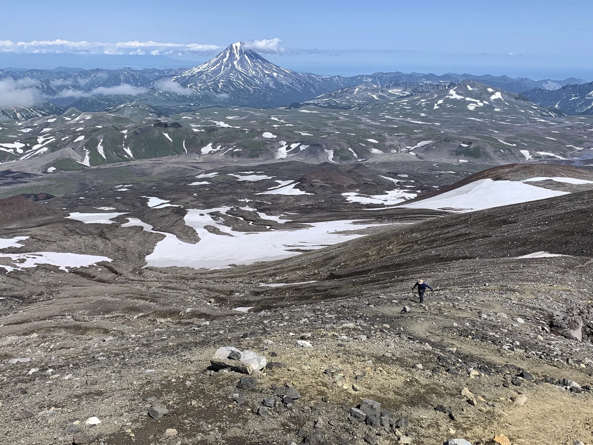 Almost at the top! The Gorely Volcano is located in a large caldera 13 x 12 km in size. The Volcano has 11 craters! The craters are strung one after another. The variety of craters and ease of access make this volcano one of the most spectacular in Kamchatka.