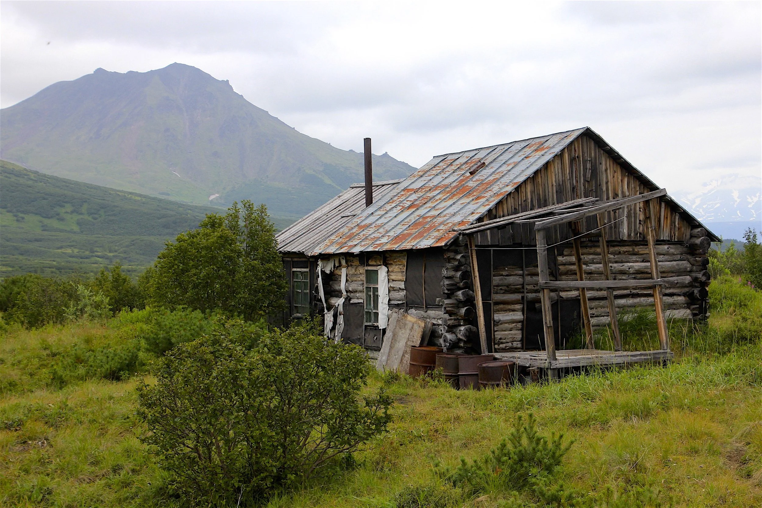 Another hut built by the Soviet volcanologists. Sadly, the old Soviet books from the hut are used as a fire starter. The hut provides extremely rustic shelter from the wind and rain.