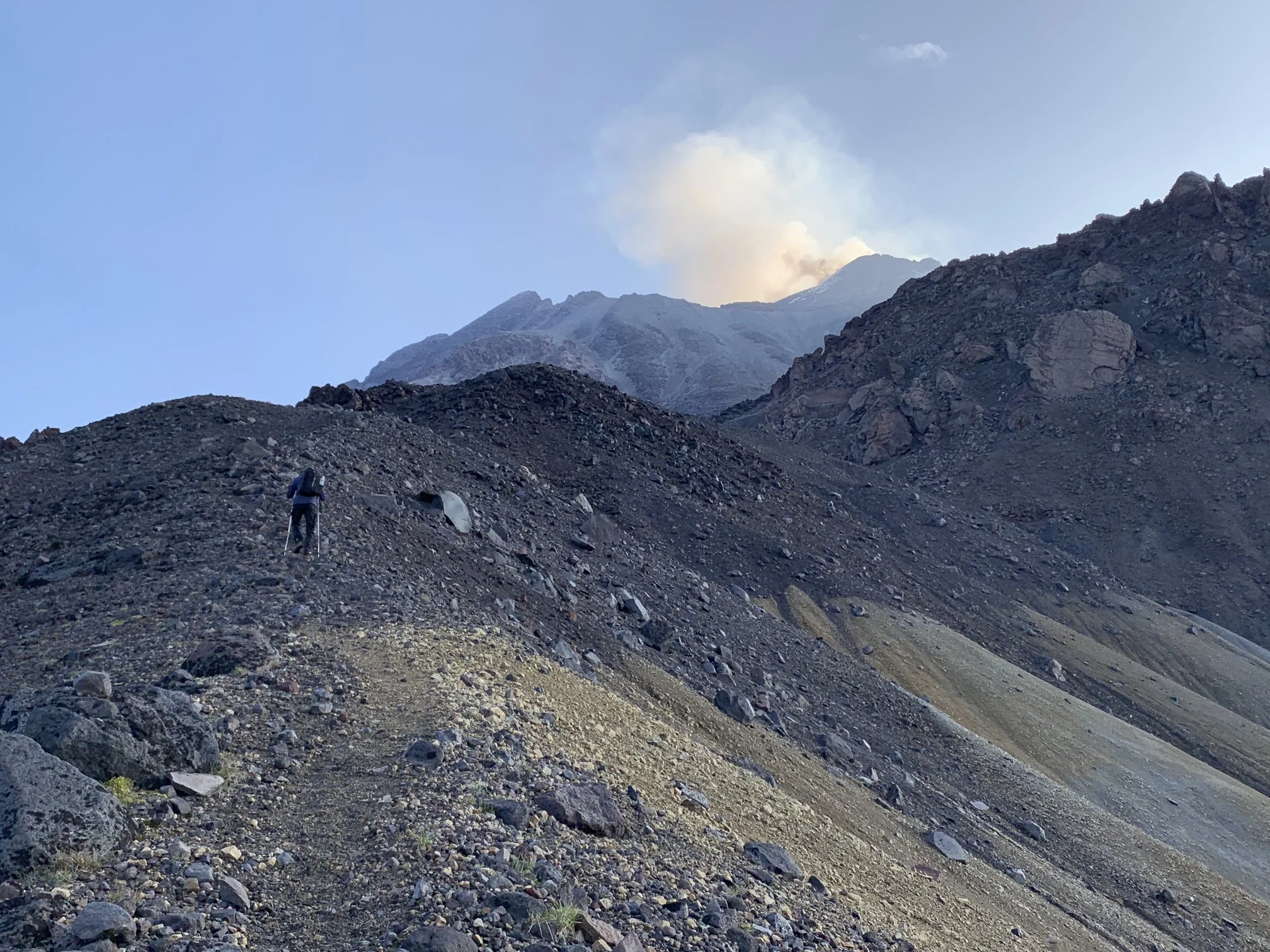 Miraculously the weather cleared and we decided to ascend the Volcano Bezimienny 2,882m. It is active and the smoke is rising from the caldera. The ascent is quite steep in places and walking on sand and loose small rocks can be challenging.