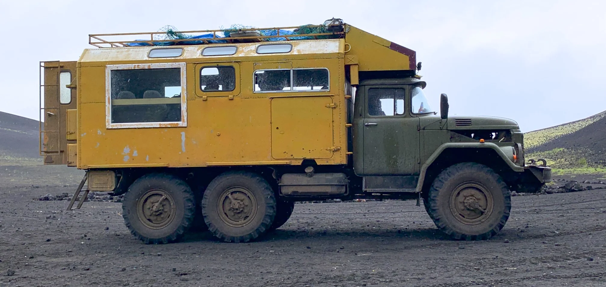 Old Soviet “Zil” adapted to overland travel. According to the driver, there are not many original parts from the old truck left on it.