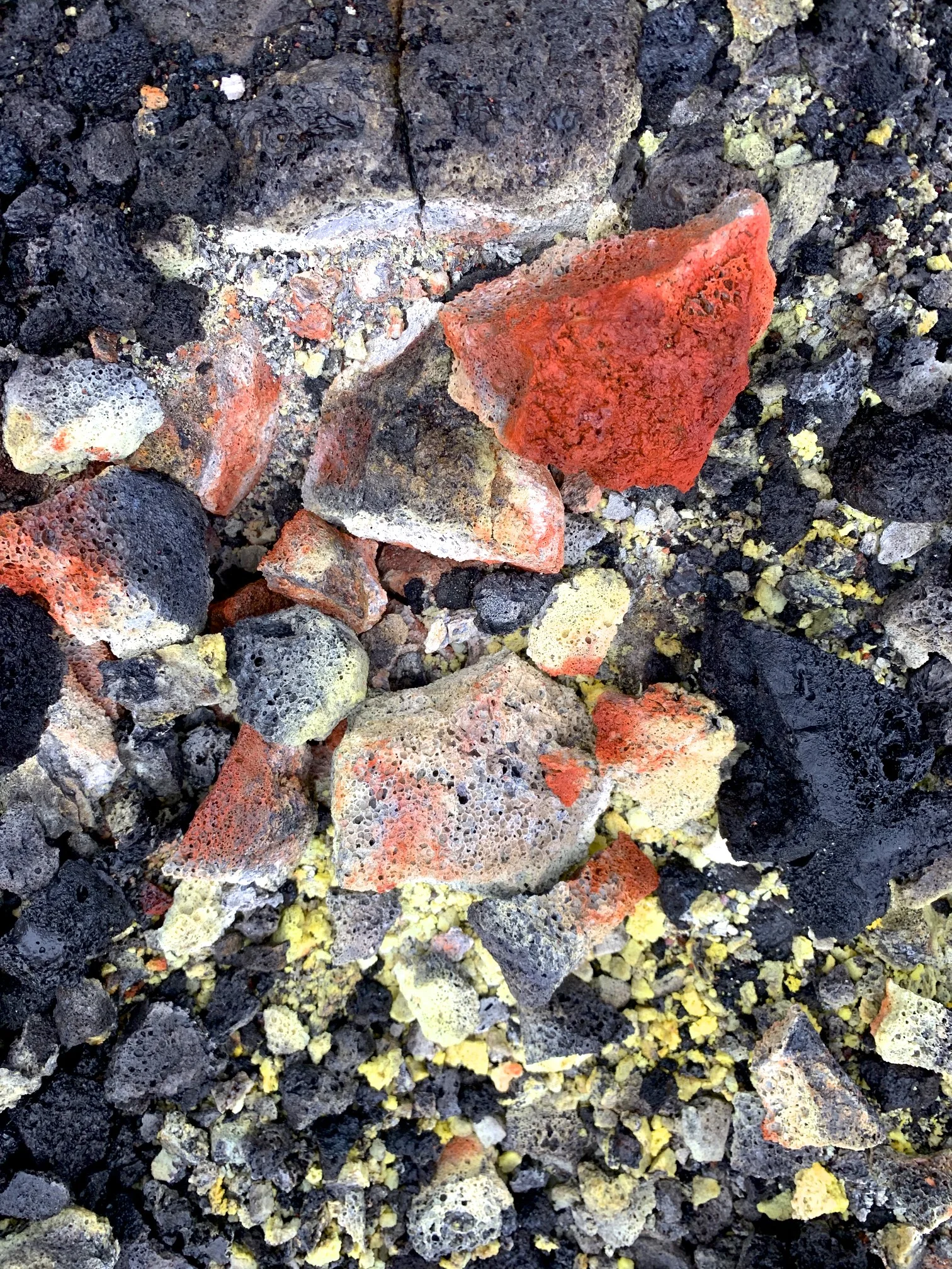 Incredible colours of the volcanic rock near an active area.