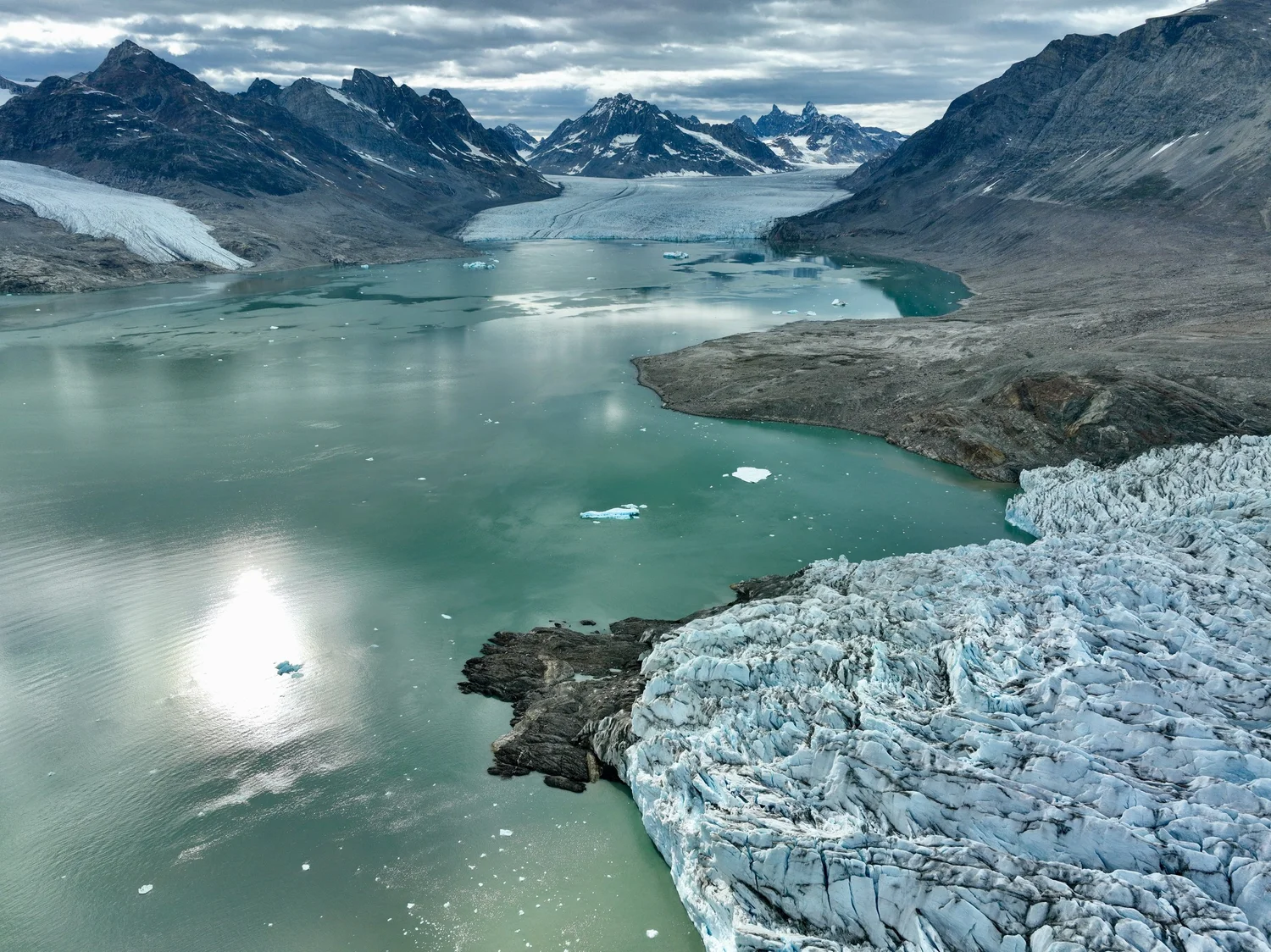 Mountain ridge and river valley from drone