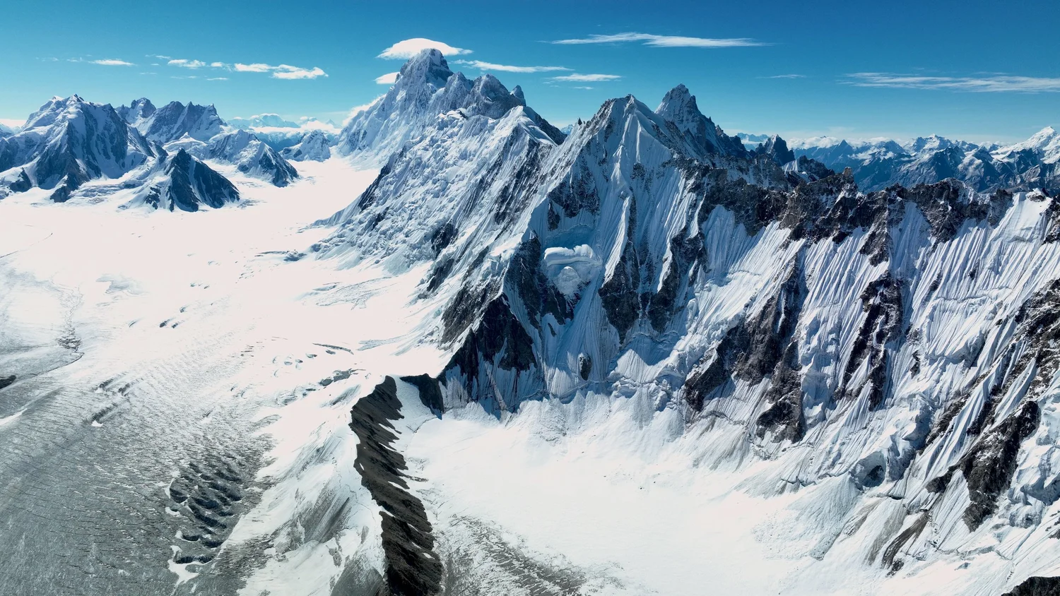 Coastal mountains and sea ice in East Greenland