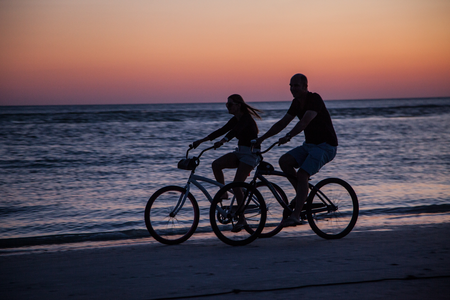 Romantic bike rides at sunset.