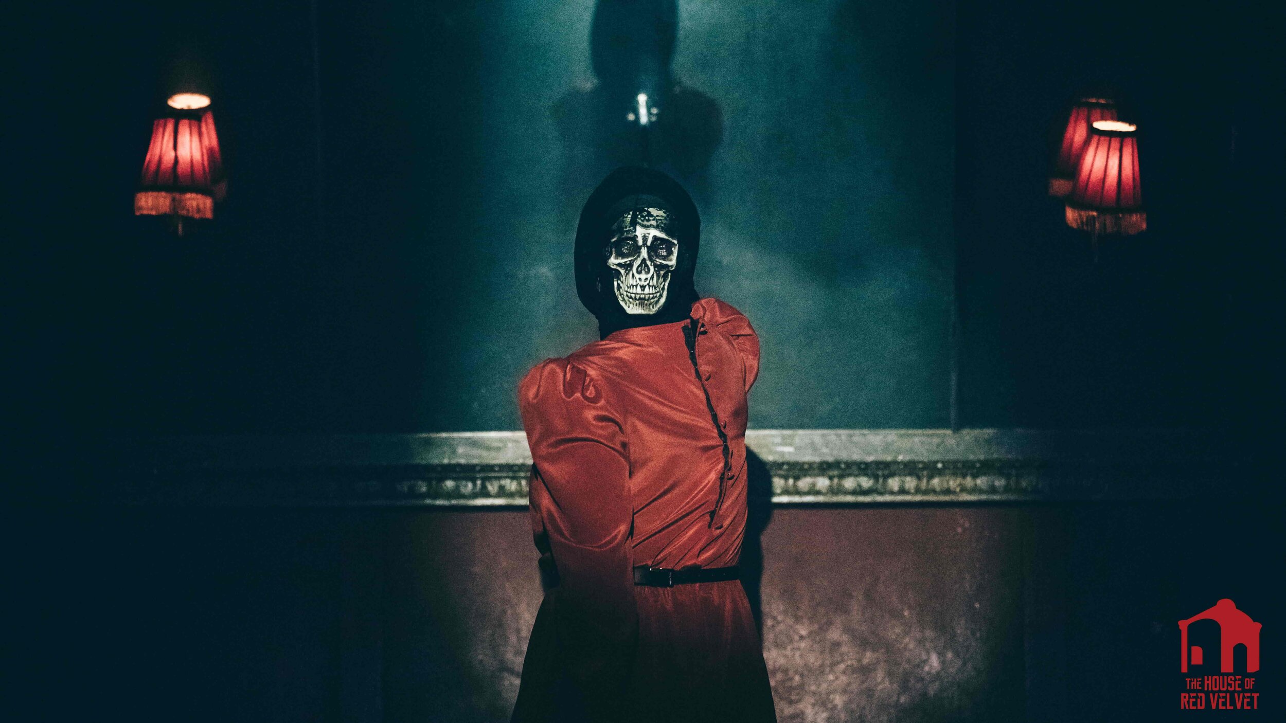 The House of Red Velvet. Avant-Garde artists in edgy art style. Skull mask. 