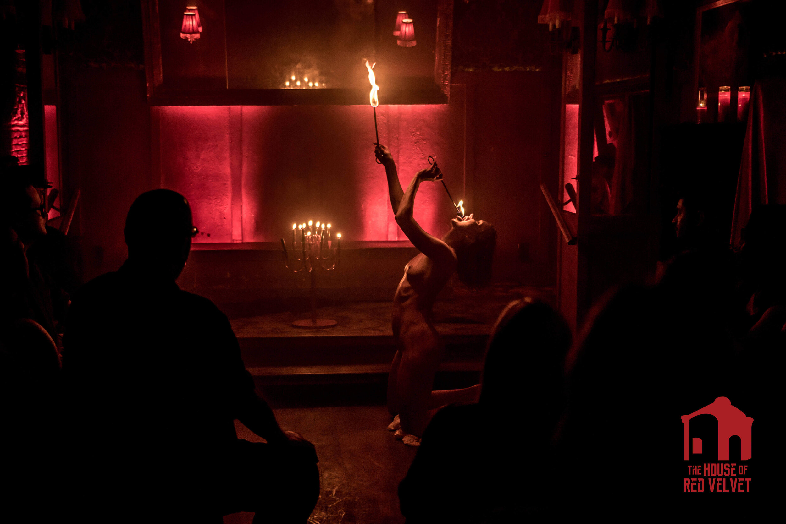 The House of Red Velvet. Surrealistic fire performer. LA.