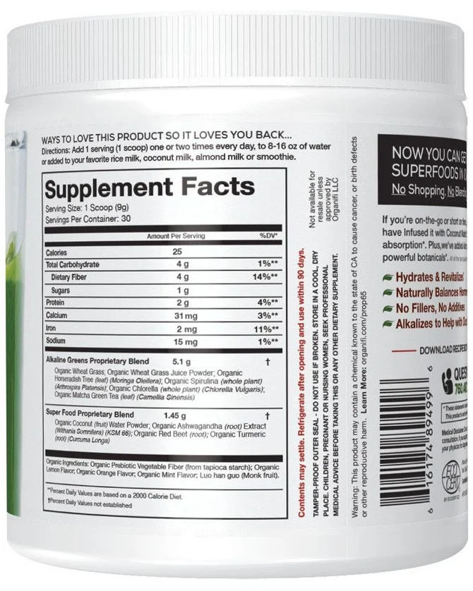 Green Juice Label Supplement Facts