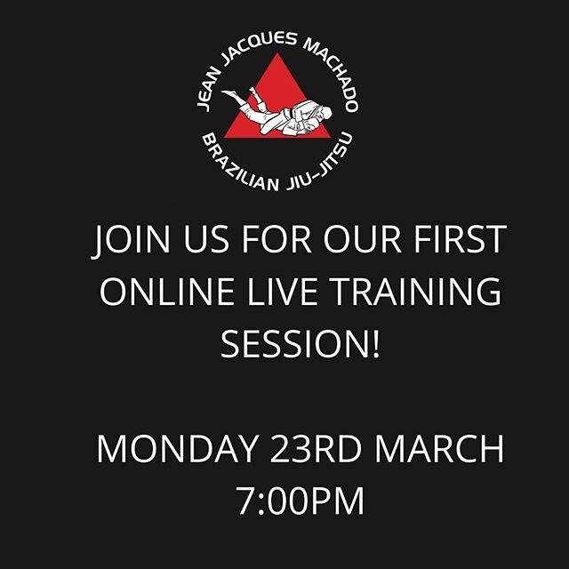 Join us for our first Facebook live training session at 7:00pm tomorrow night!

The session will run through the Jean Jacques Machado Jiu Jitsu closed group. 
Get your notebook and Jiu jitsu mats ready, we&rsquo;ll be going through half hour of techn