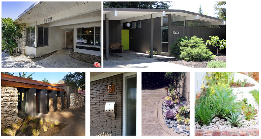 We're changing the front door and adding a wall sconce to the exterior entryway. It doesn't get much sunlight, so we'll be sprucing it up with fake plants and river rocks. Eventually, we want to paint the house dark gray.