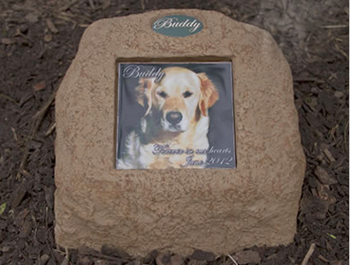 Sandstone Pet Rock Memorial with Ceramic Plaque