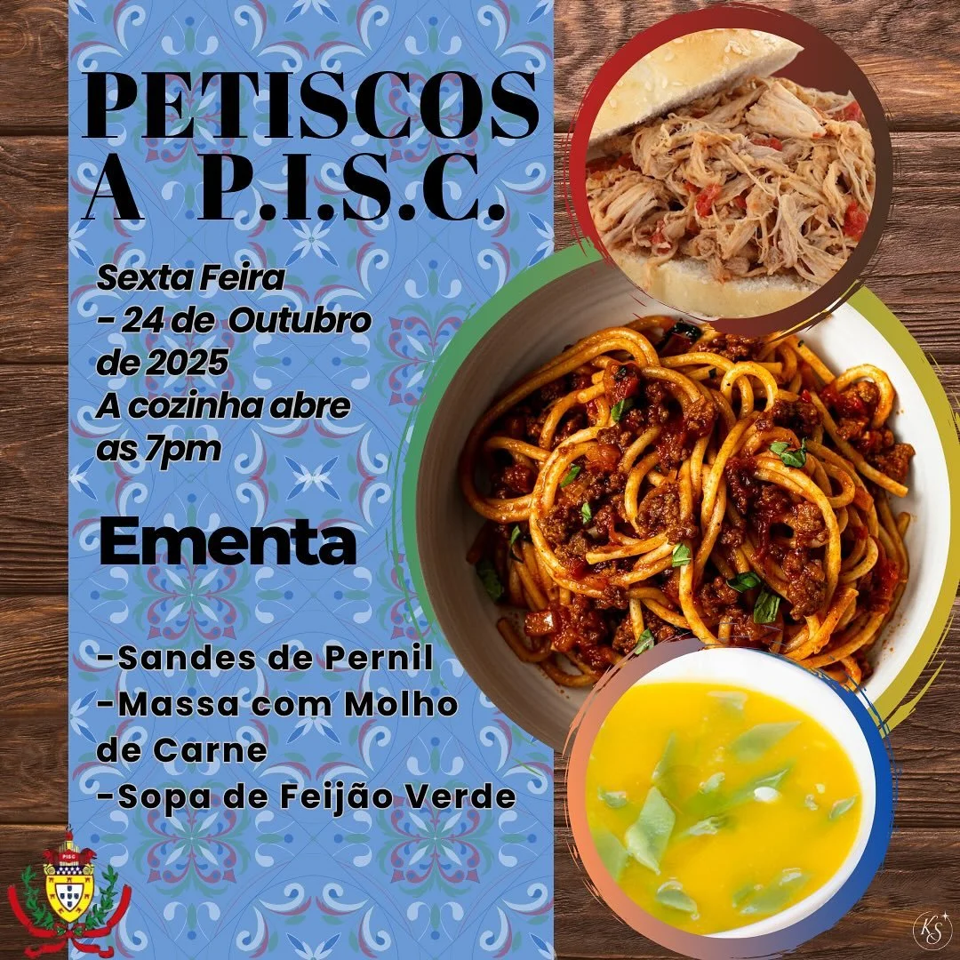 🇵🇹: Esta semana a cozinha do PISC vai estar aberta, quinta-feira &ldquo;at&eacute; &oacute; fundo do tacho&rdquo; com bifanas, caldo verde e p&atilde;o com chouri&ccedil;o. 🍜 🥖 

Sexta-feira haver&aacute; petiscos &agrave; moda do PISC! Esta sema