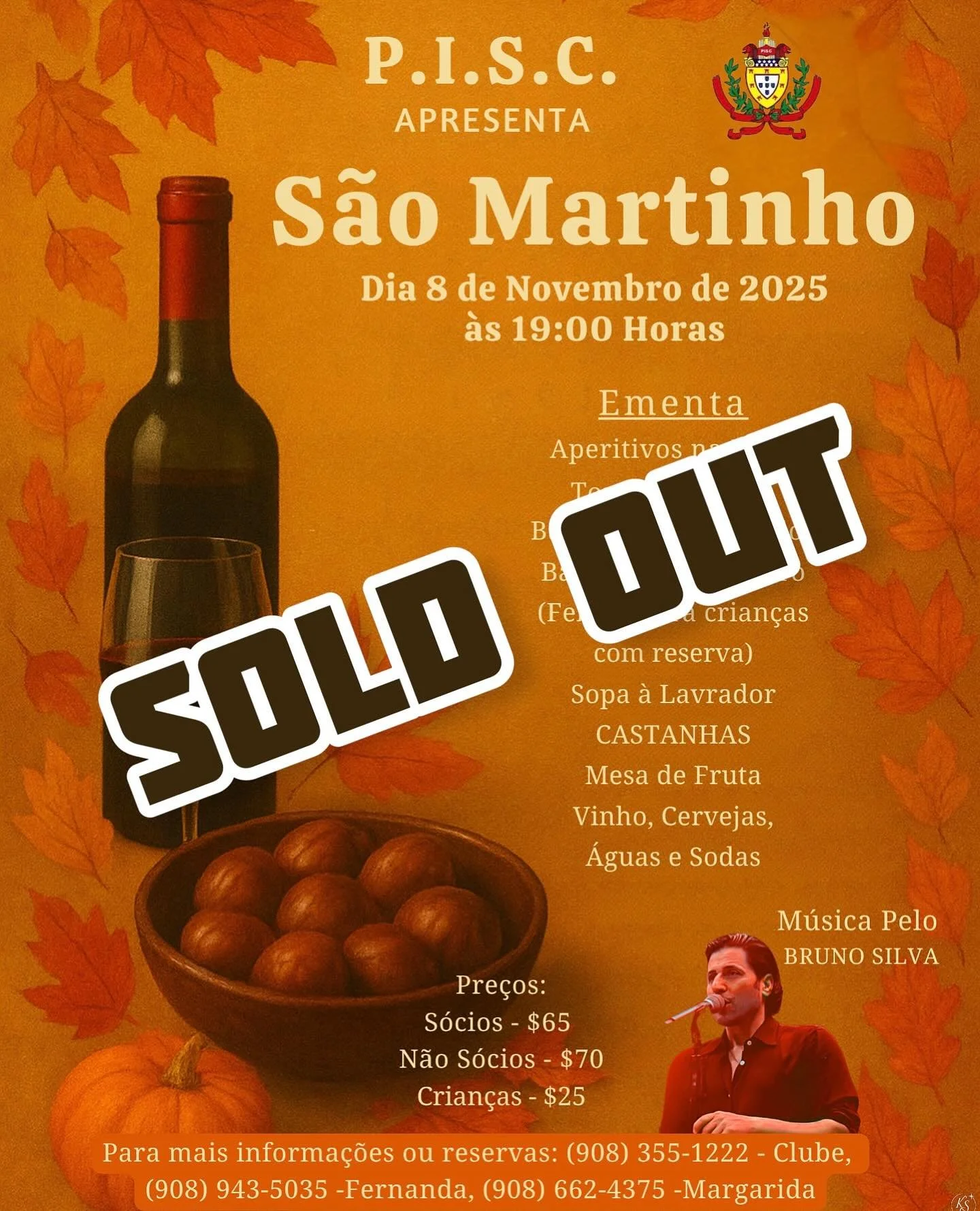 Informamos que a Festa do S&atilde;o Martinho est&aacute; esgotada! Agradecemos a todos os s&oacute;cios e amigos que sempre d&atilde;o prefer&ecirc;ncia ao PISC! 🍷🌰🎶 
#PISCNJ