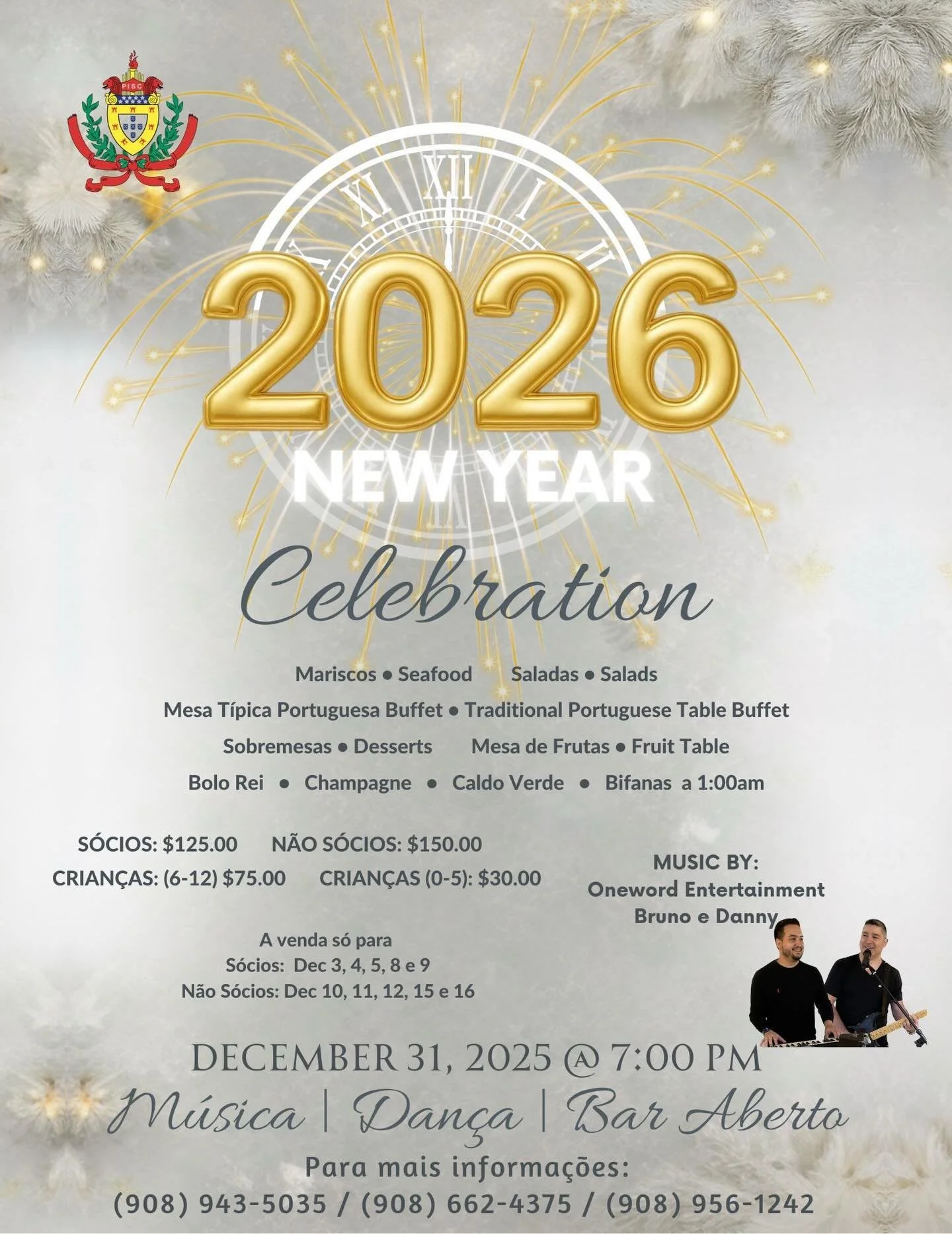 🇵🇹: O final do ano est&aacute; a chegar! Venham celebrar a passagem de ano com os vosso familiares e amigos aqui no PISC! Prometemos uma noite muito divertida! 🎉🎇

*Bilhetes &agrave; venda para s&oacute;cios dia 3, 4, 5, 8 e 9 de dezembro das 18h