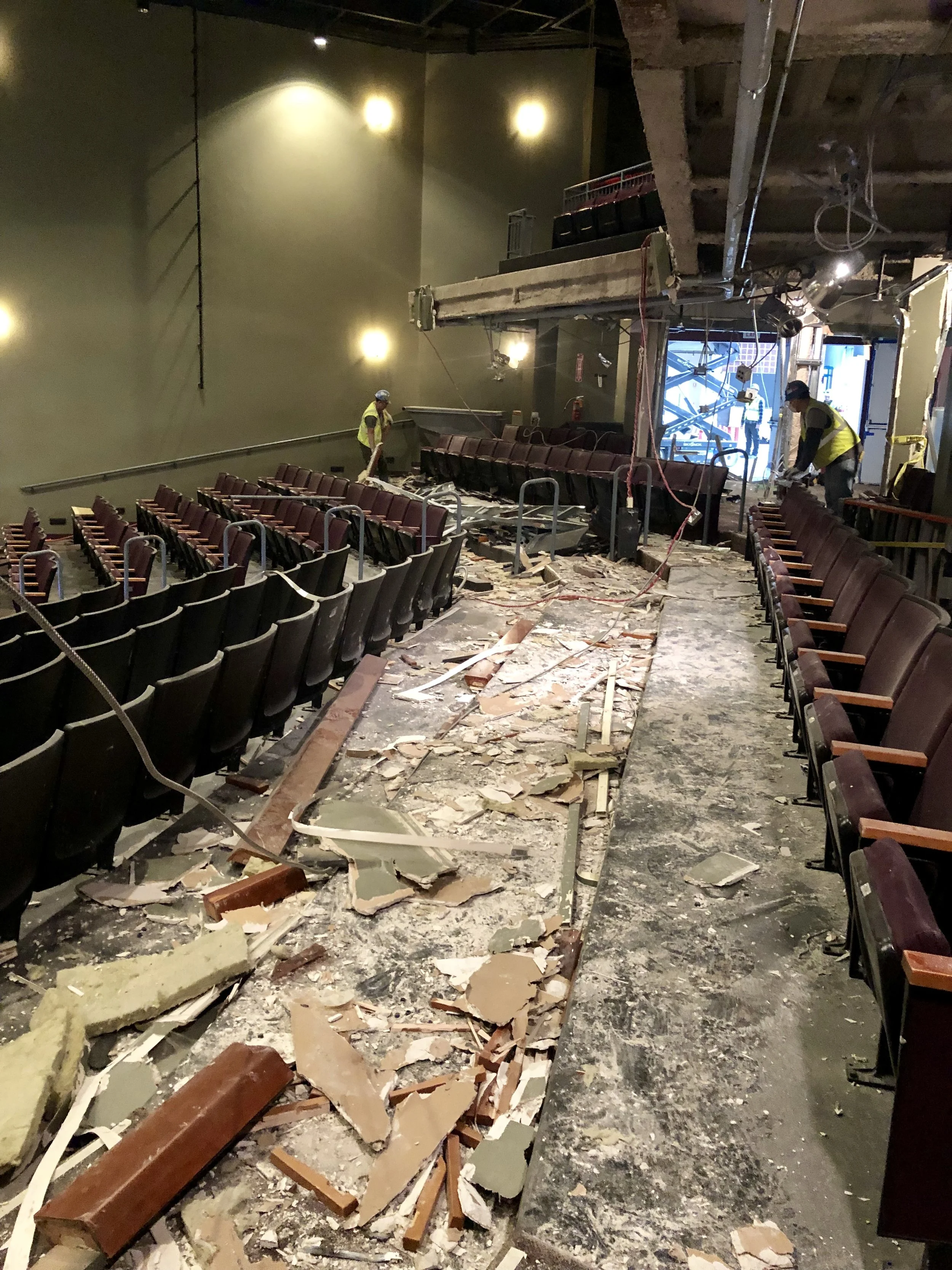 January 2019 - The existing seats in theatre were removed to allow new concrete to form the new curved seating arrangement.
