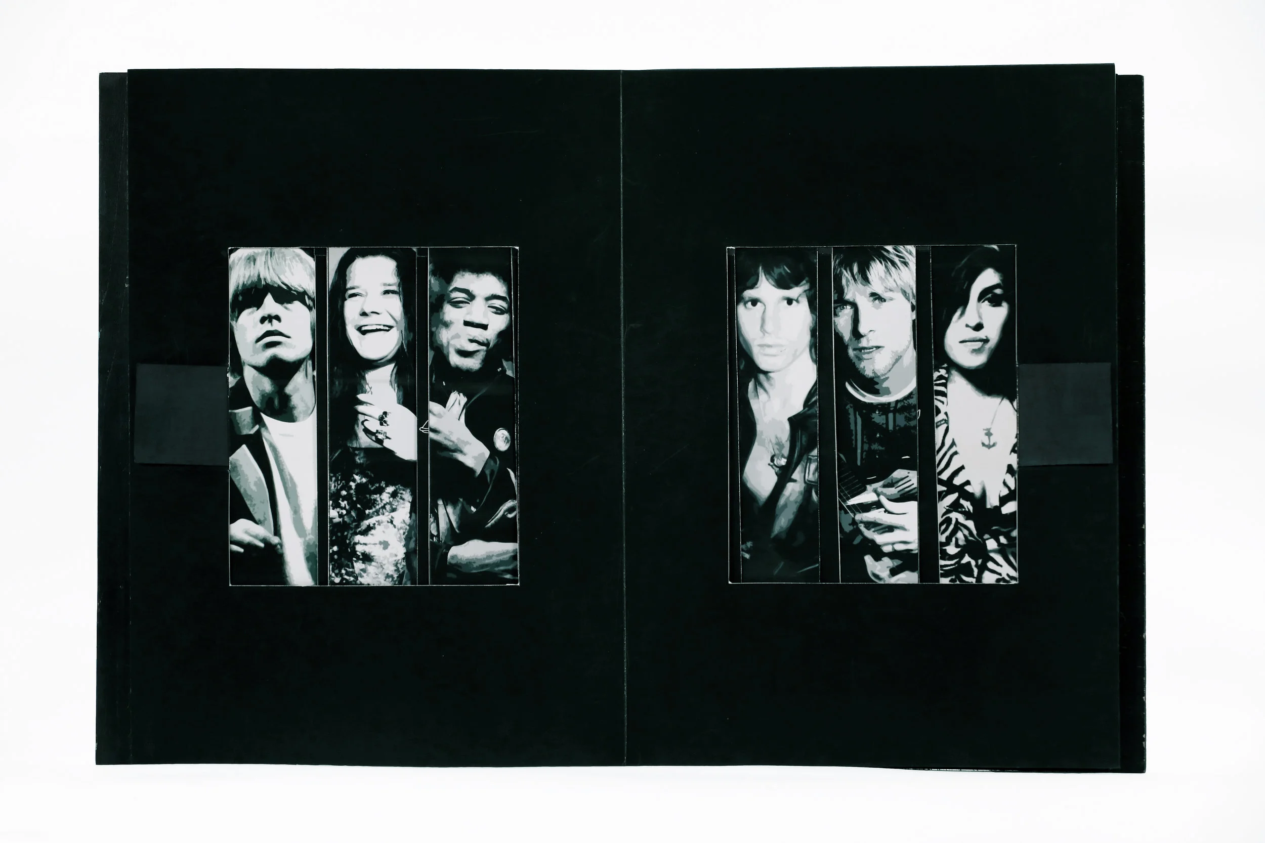 The 6 main members of the 27 Club (from left): Brian Jones, Janis Joplin, Jimi Hendrix, Jim Morrison, Kurt Cobain and Amy Winehouse.