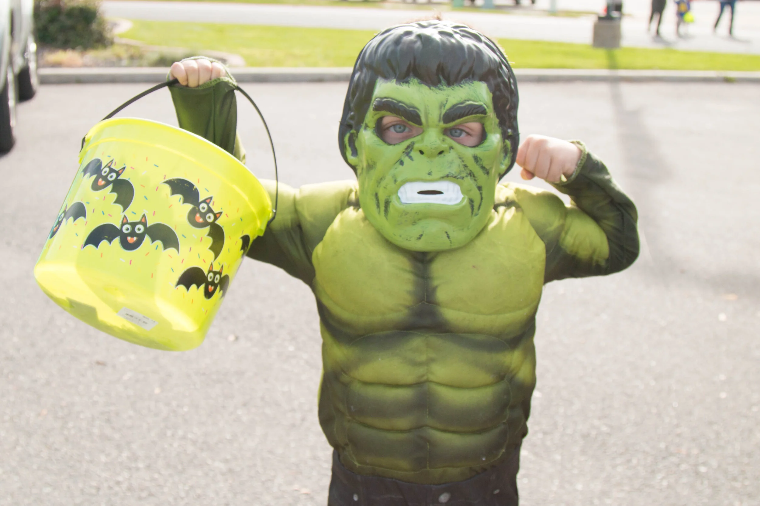A little Hulk flexes before hitting the candy line.