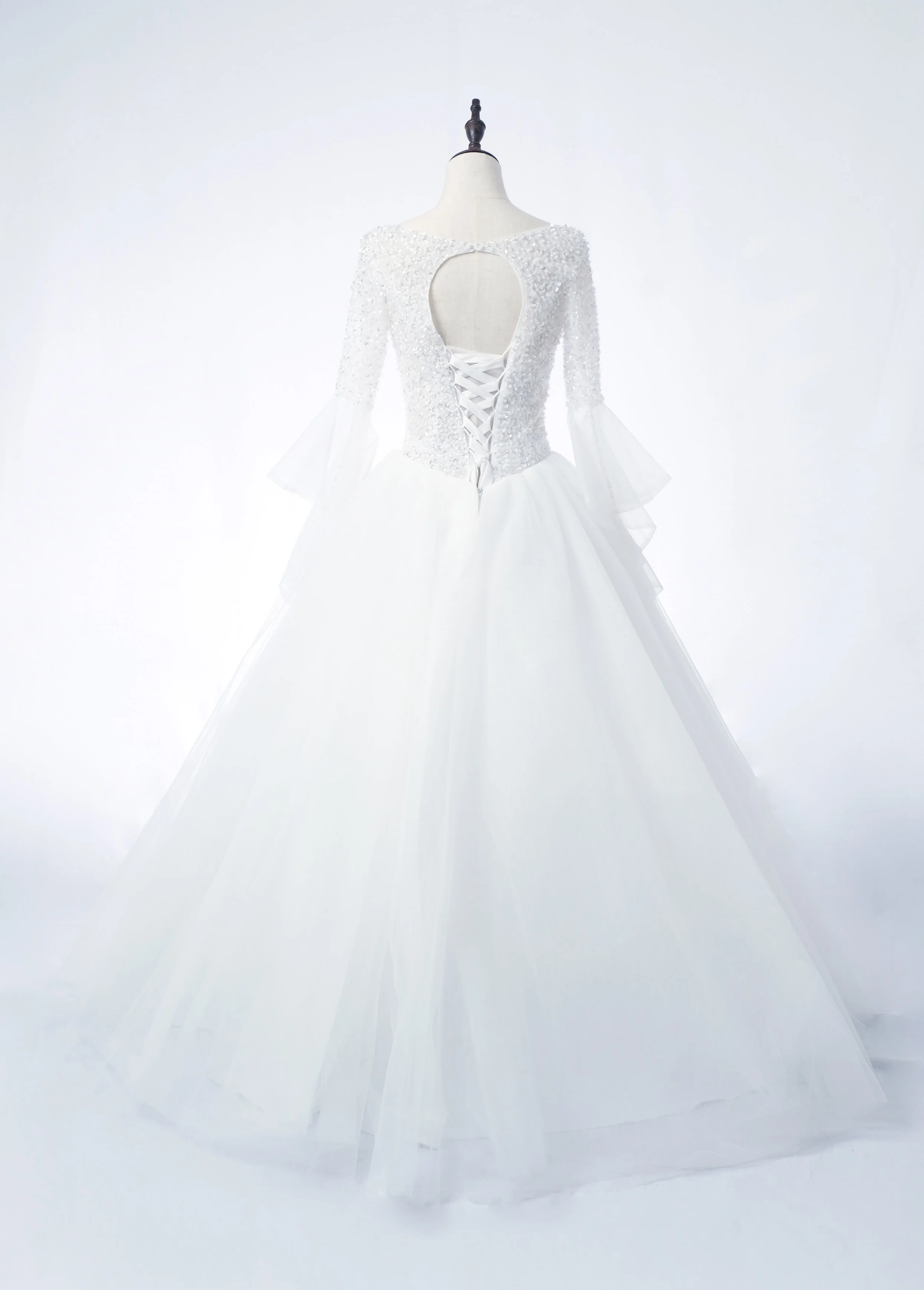 wedding bridal ballgown with lace sleeve