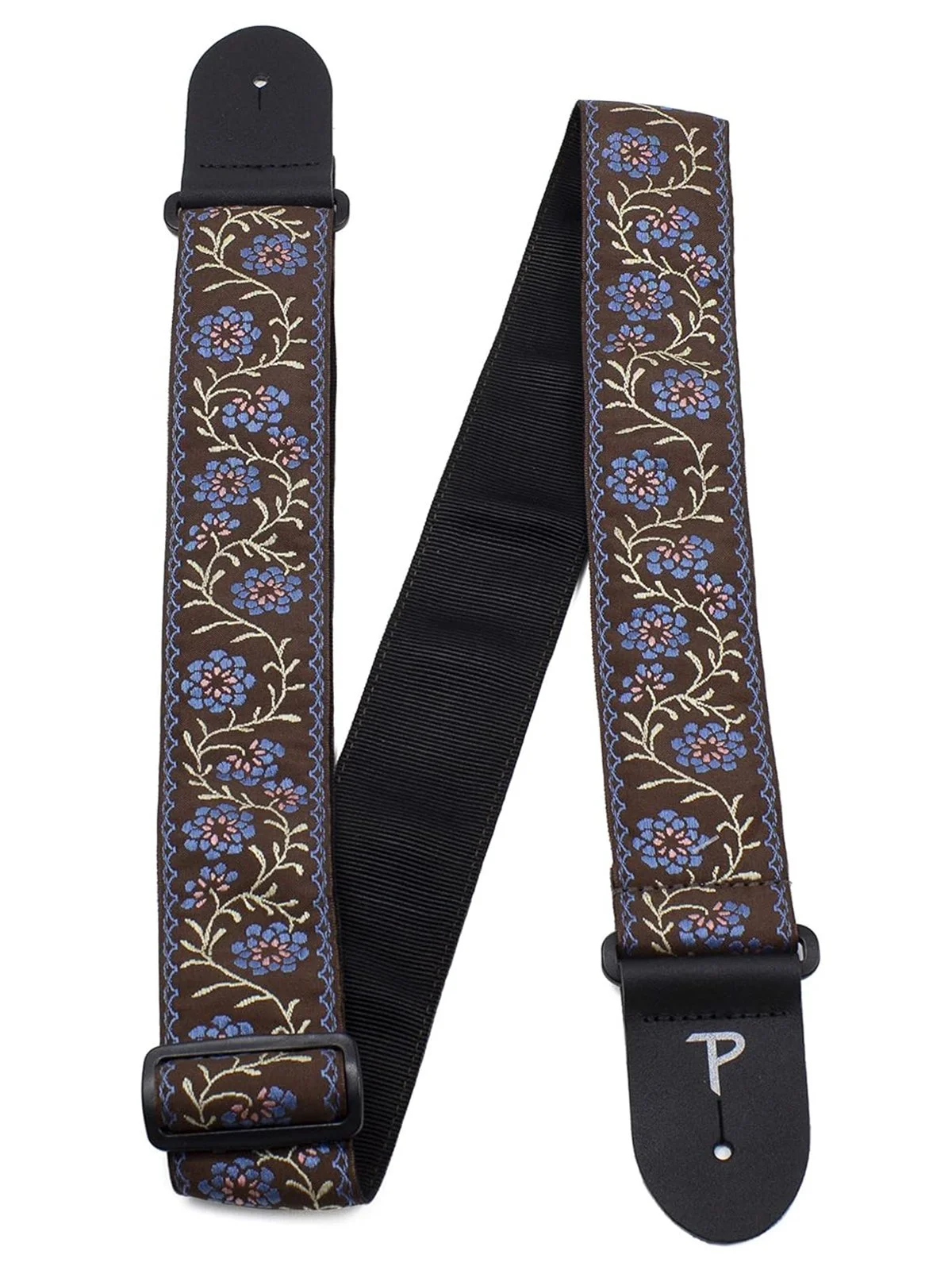 Perri's 2" Jacquard Guitar Strap Brown/Blue Floral (TWS-7072)