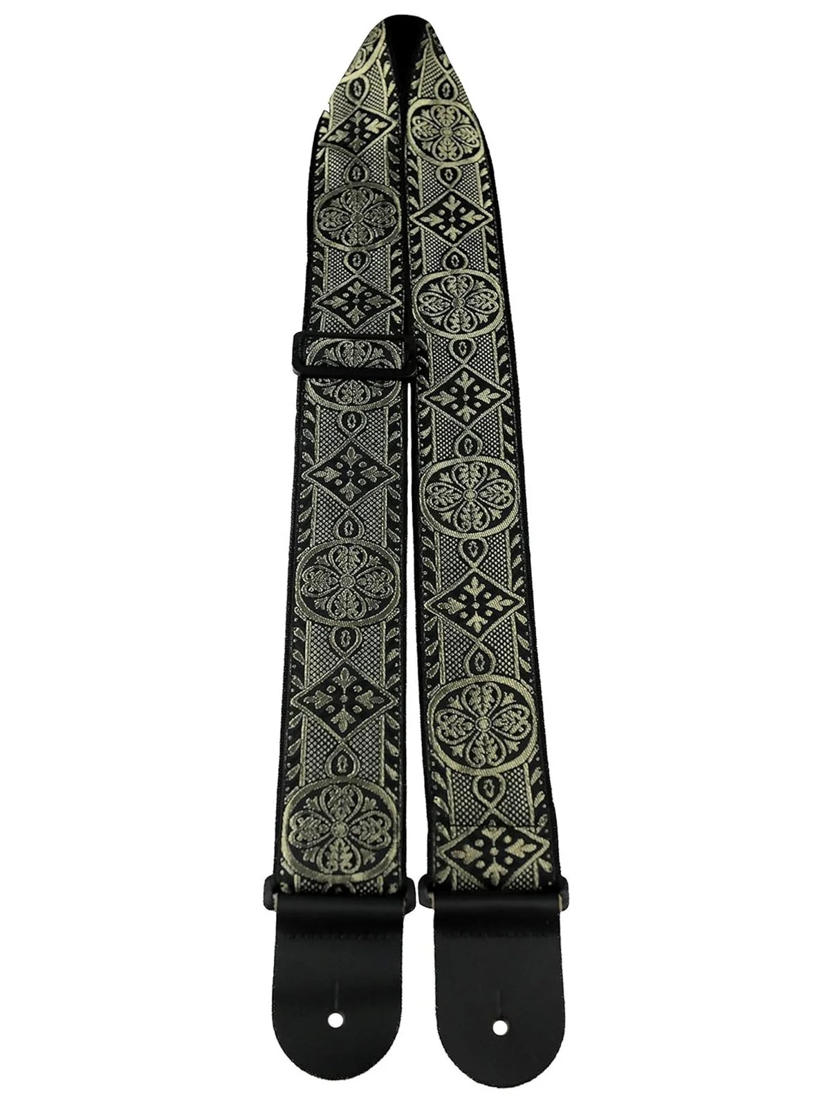 Perris 2.5" Metallic Jacquard Ribbon Sewn-On Tubular Webbing with Leather Ends Guitar Strap (TWS-6549)