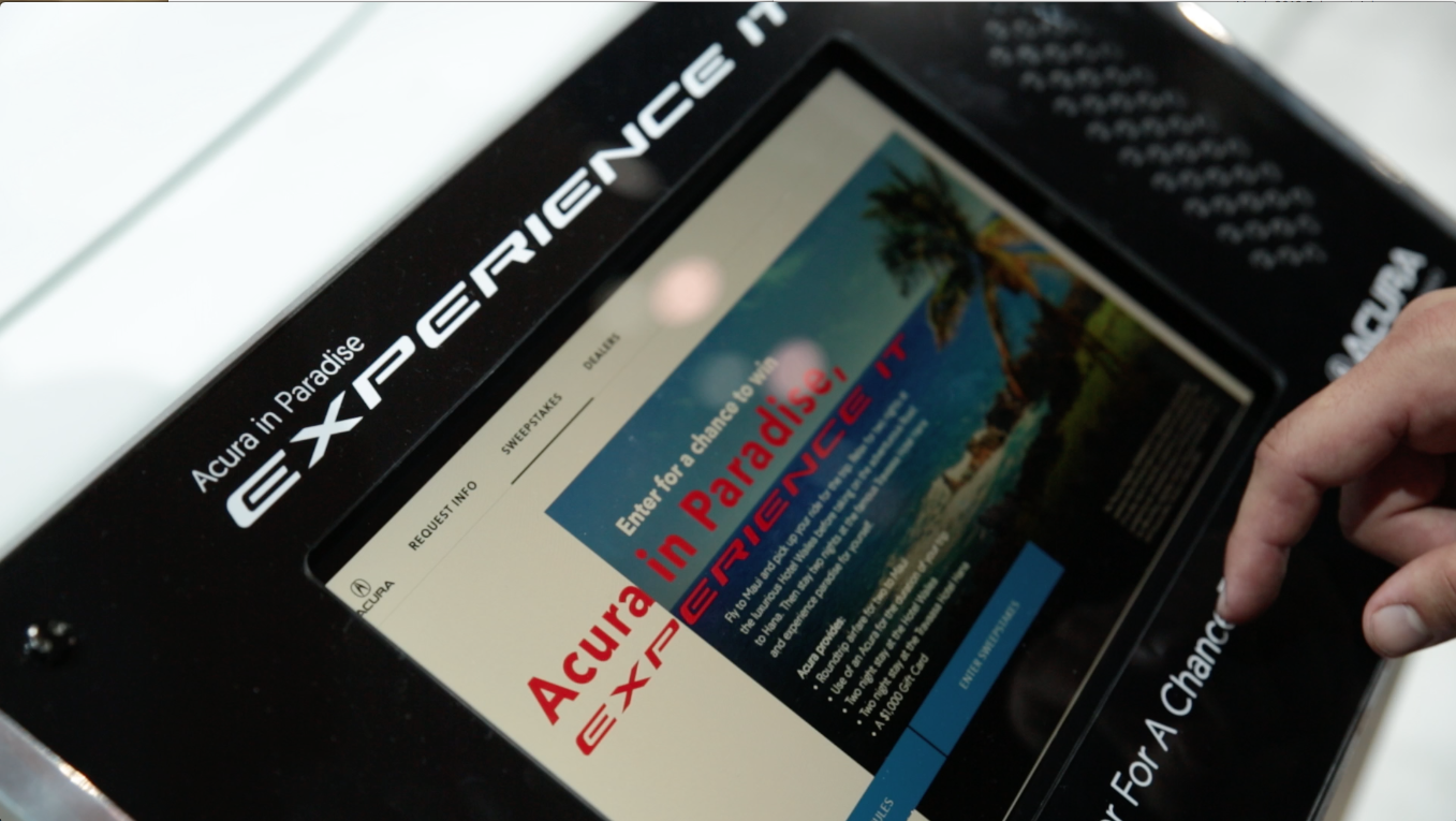 Sweepstakes entry screen for Acura Wheelstand Touchscreen App