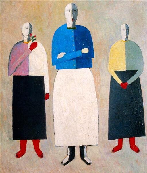 Kazimir Malevich, Three Girls, oil on wood, 1932.