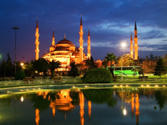 This early 17th-century Blue Mosque is one of only a handful of mosques in the world to boast six minarets. Some legends say the six were built by mistake, the Sultan wanted gold (altin) minarets but was misunderstood and they thought he requested six (alti). The walls are papered with fine İznik tiles giving it the blue appearance. This mosque was built between 1609 and 1616 and the tomb of Sultan Ahmed I is located here. Sultan Ahmed I gave his name to both the mosque and the neighbourhood.