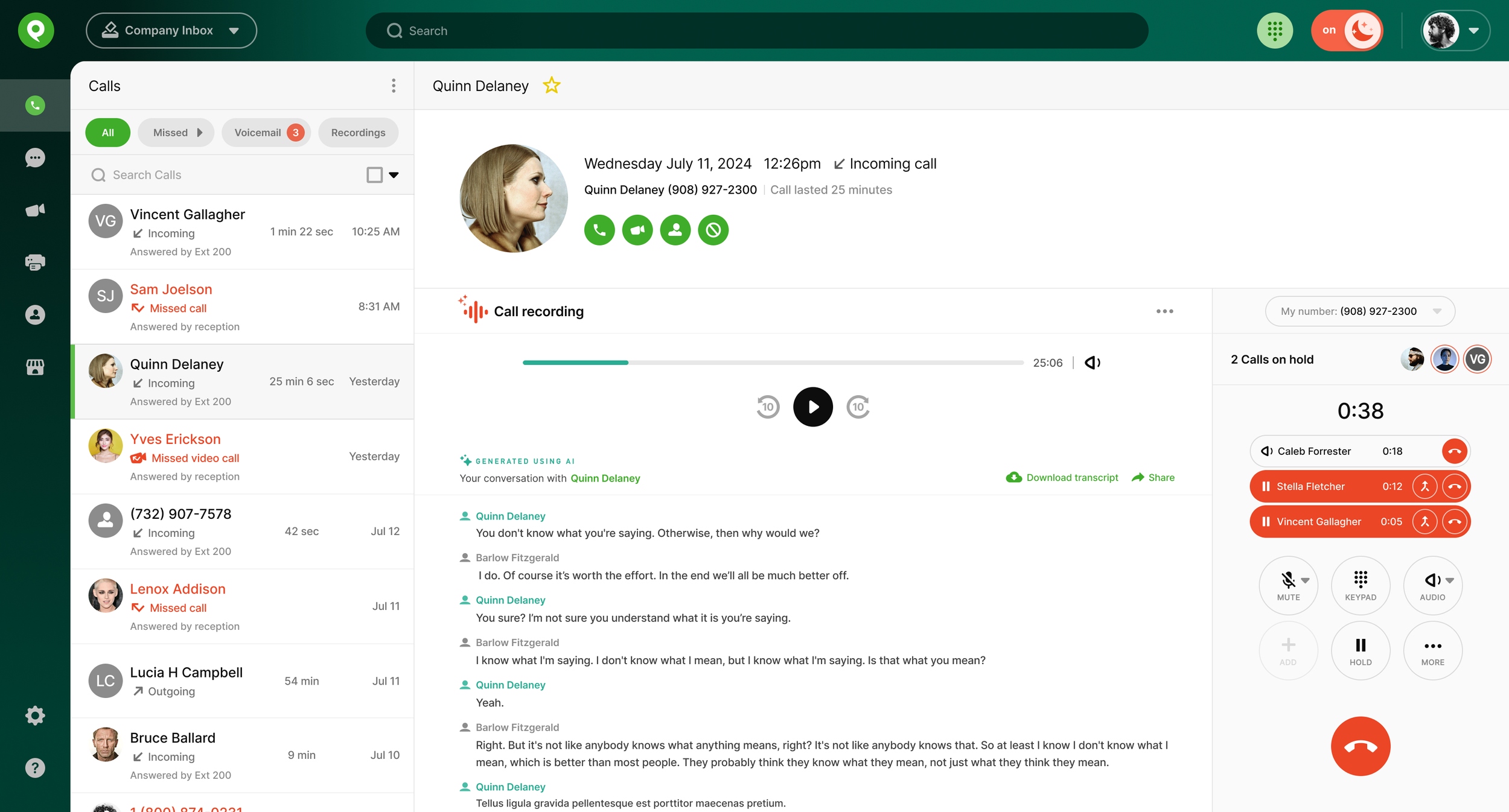  An additional view of a Plus user with Voice-to-Text Call Recording enabled, and Web phone is in use. 